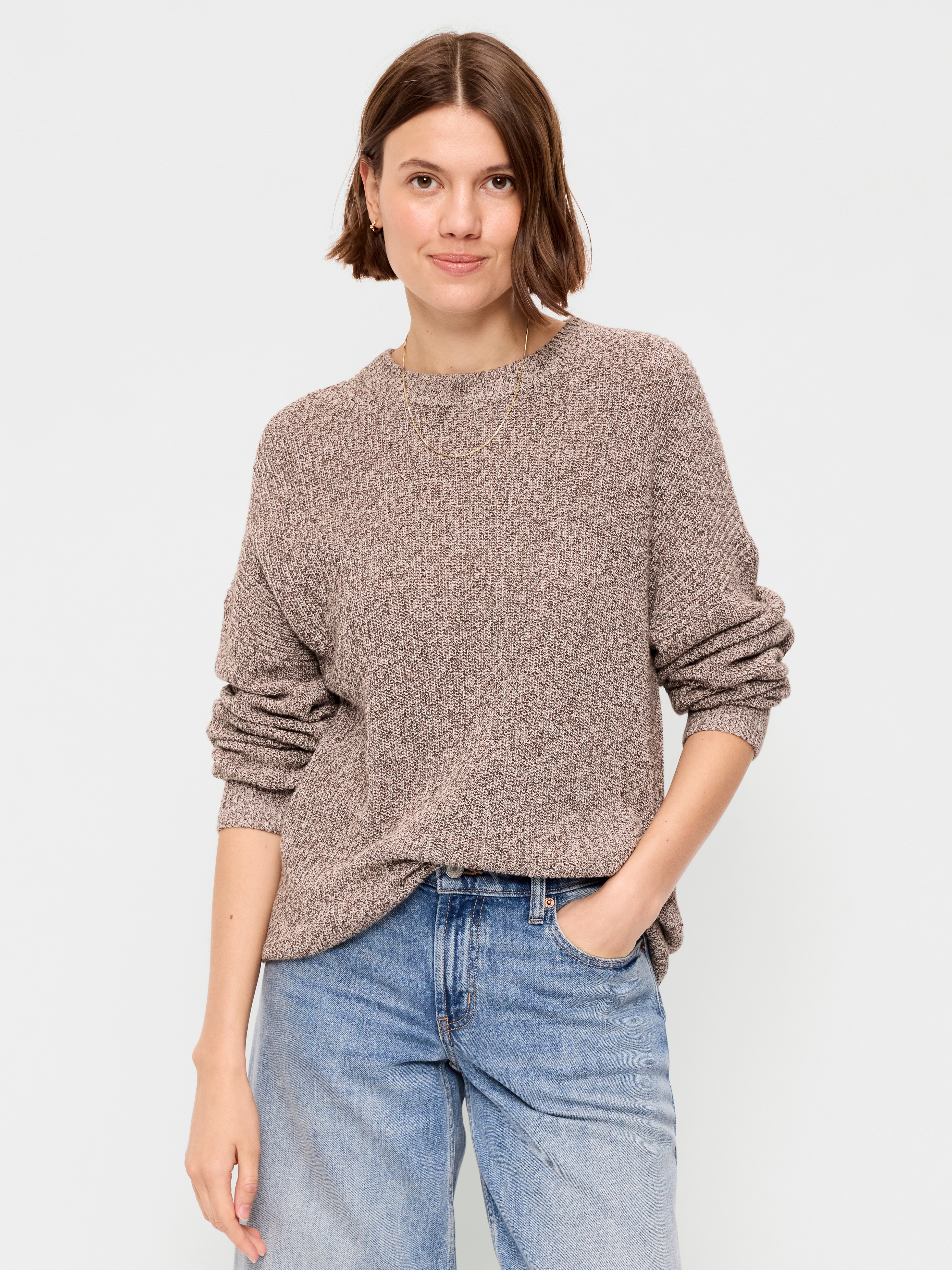 Seaside Cotton Shaker Oversized Tunic Sweater - Brown Marl - 1