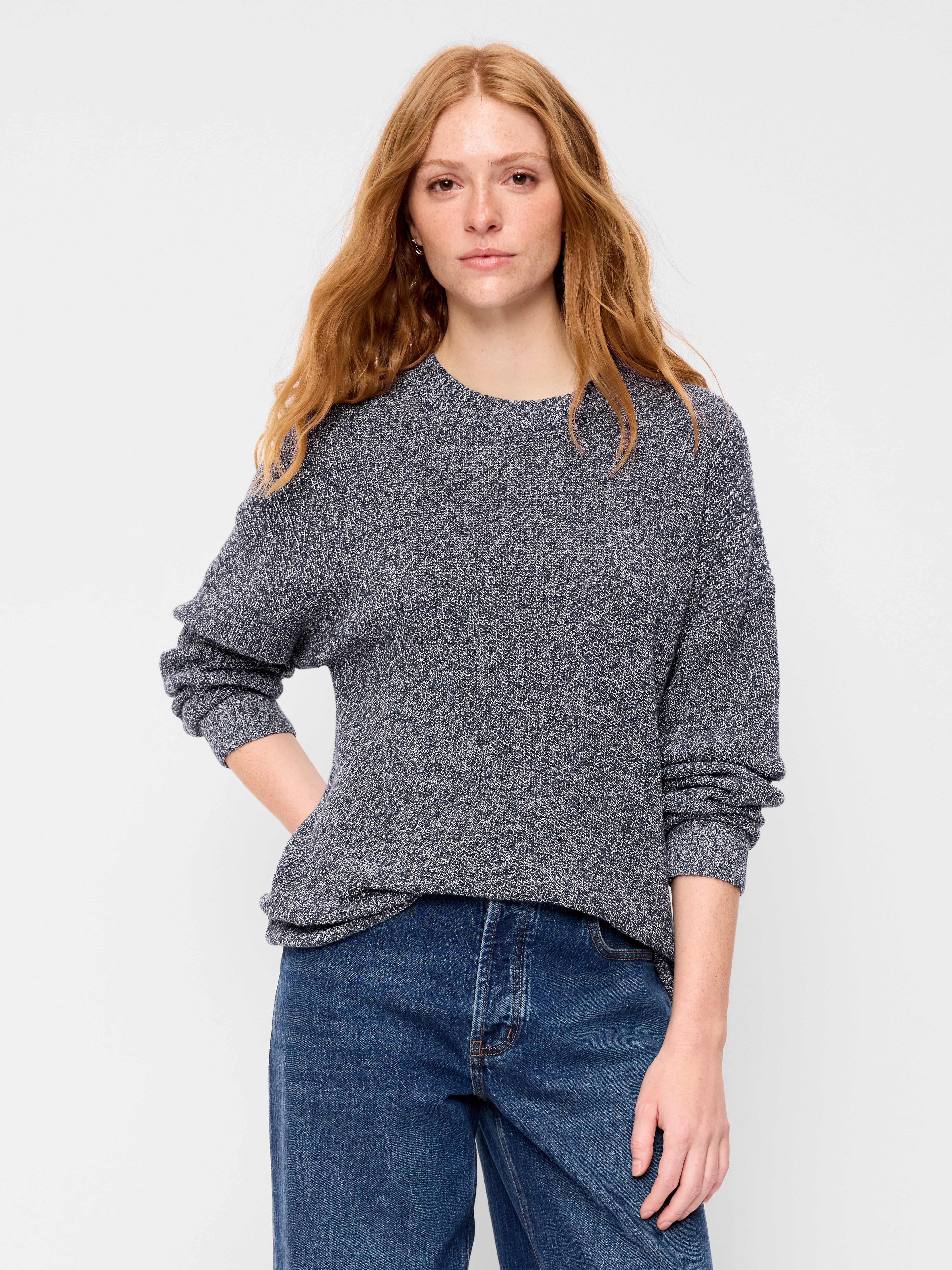 Seaside Cotton Shaker Oversized Tunic Sweater - Blue Marl - 1