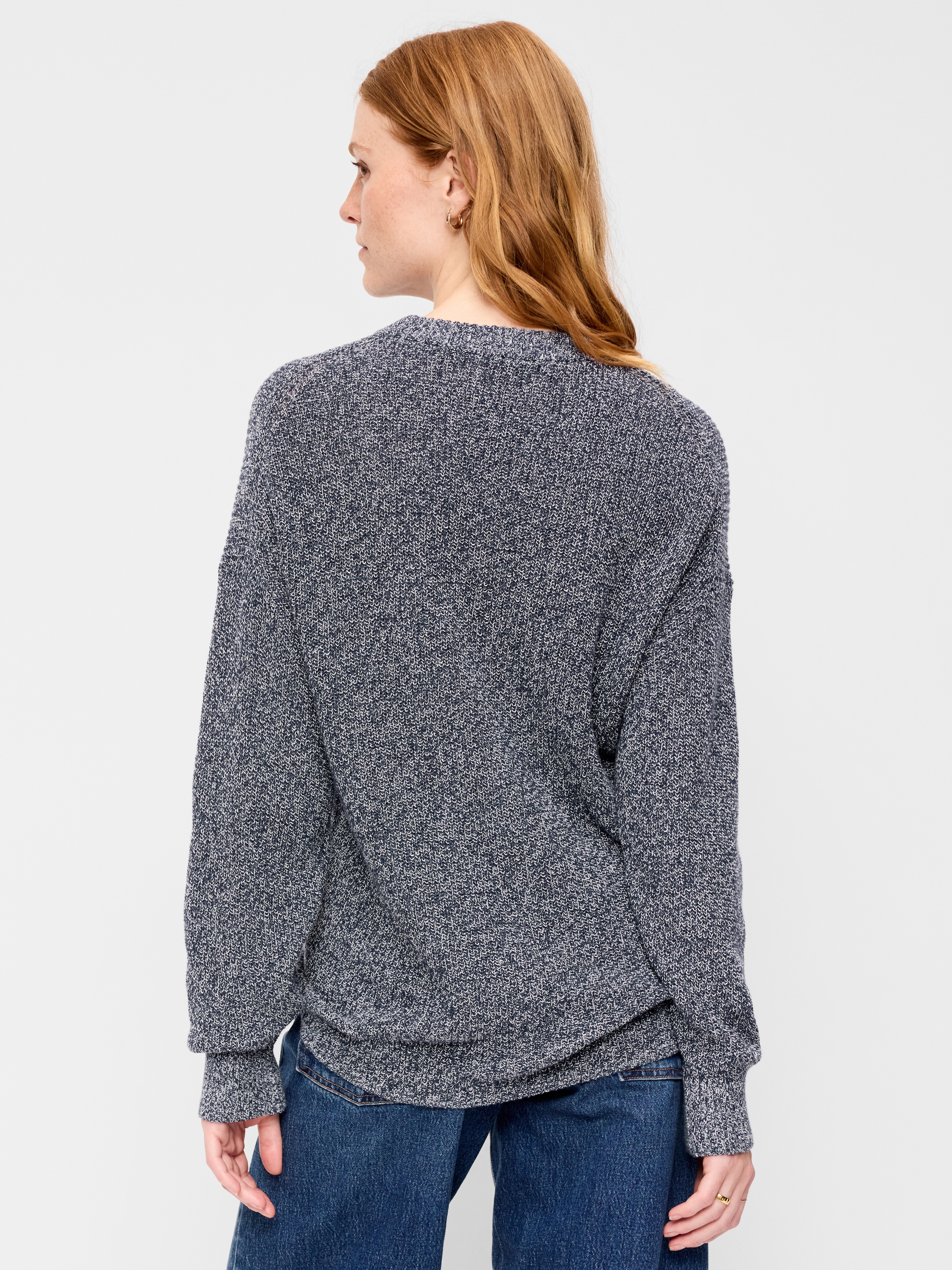 Seaside Cotton Shaker Oversized Tunic Sweater - Blue Marl - 2