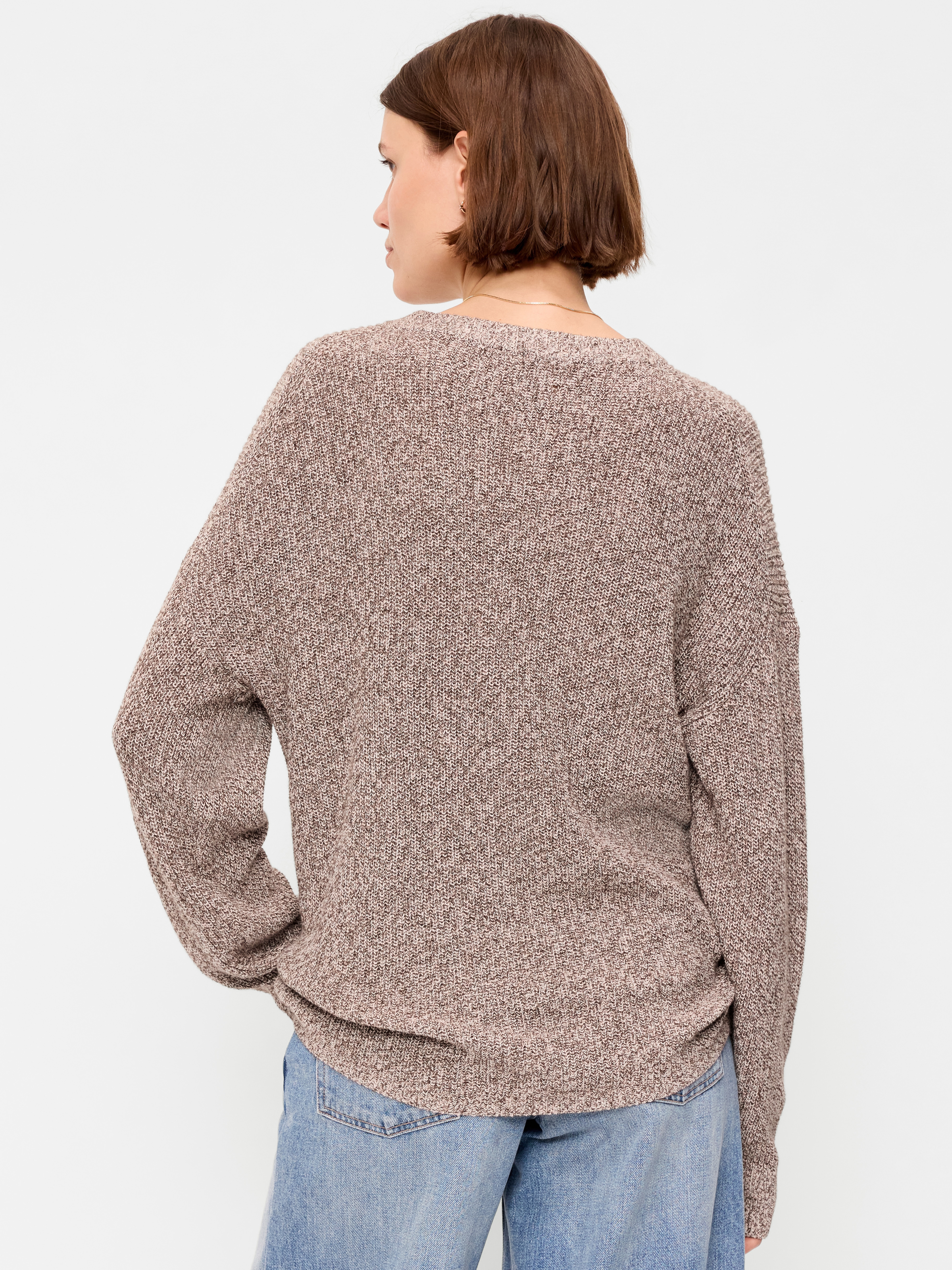 Seaside Cotton Shaker Oversized Tunic Sweater - Brown Marl - 2