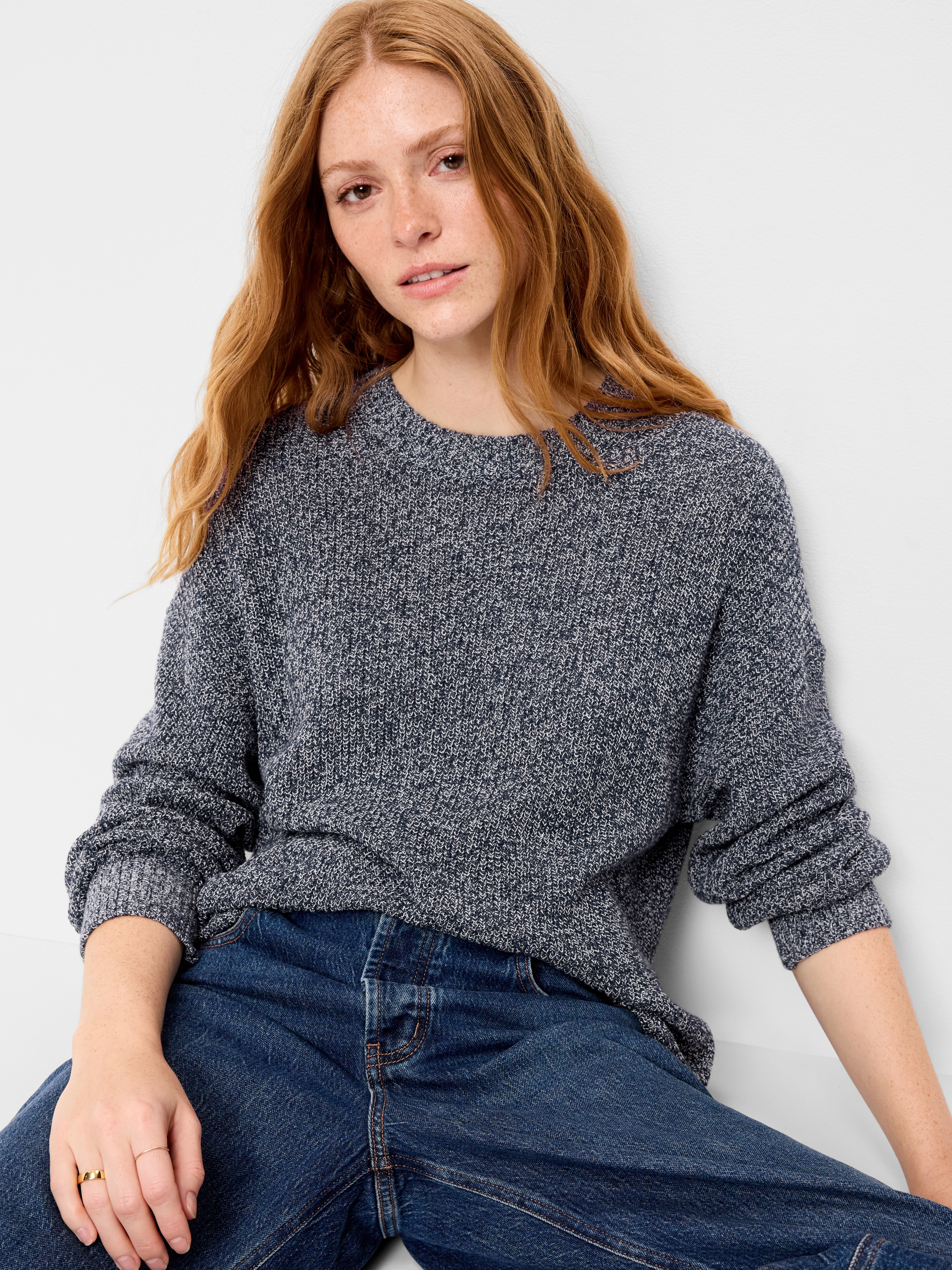 Seaside Cotton Shaker Oversized Tunic Sweater - Blue Marl - 3