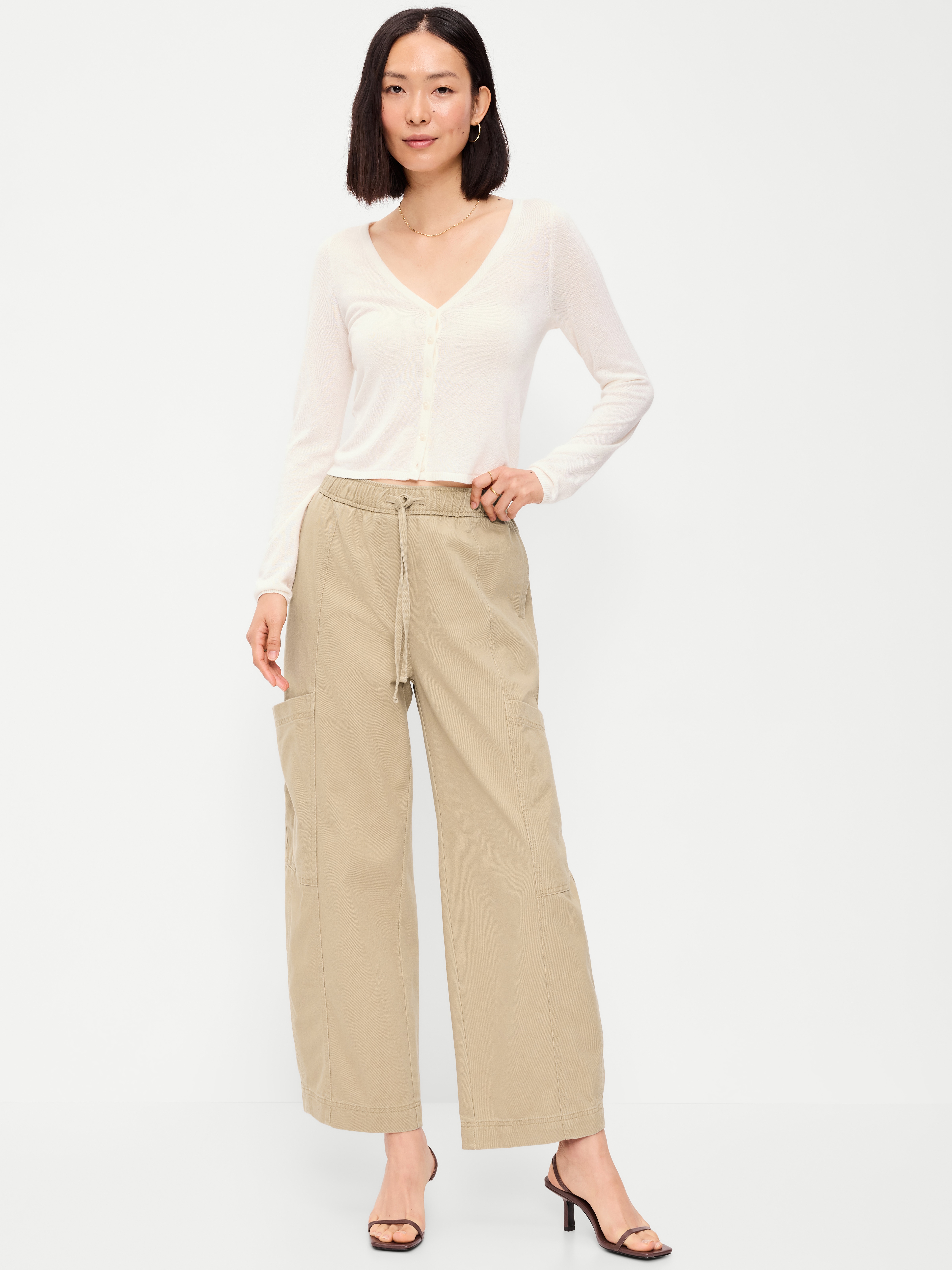 Mid-Rise Barrel-Leg Utility Pants - Teakwood - 1
