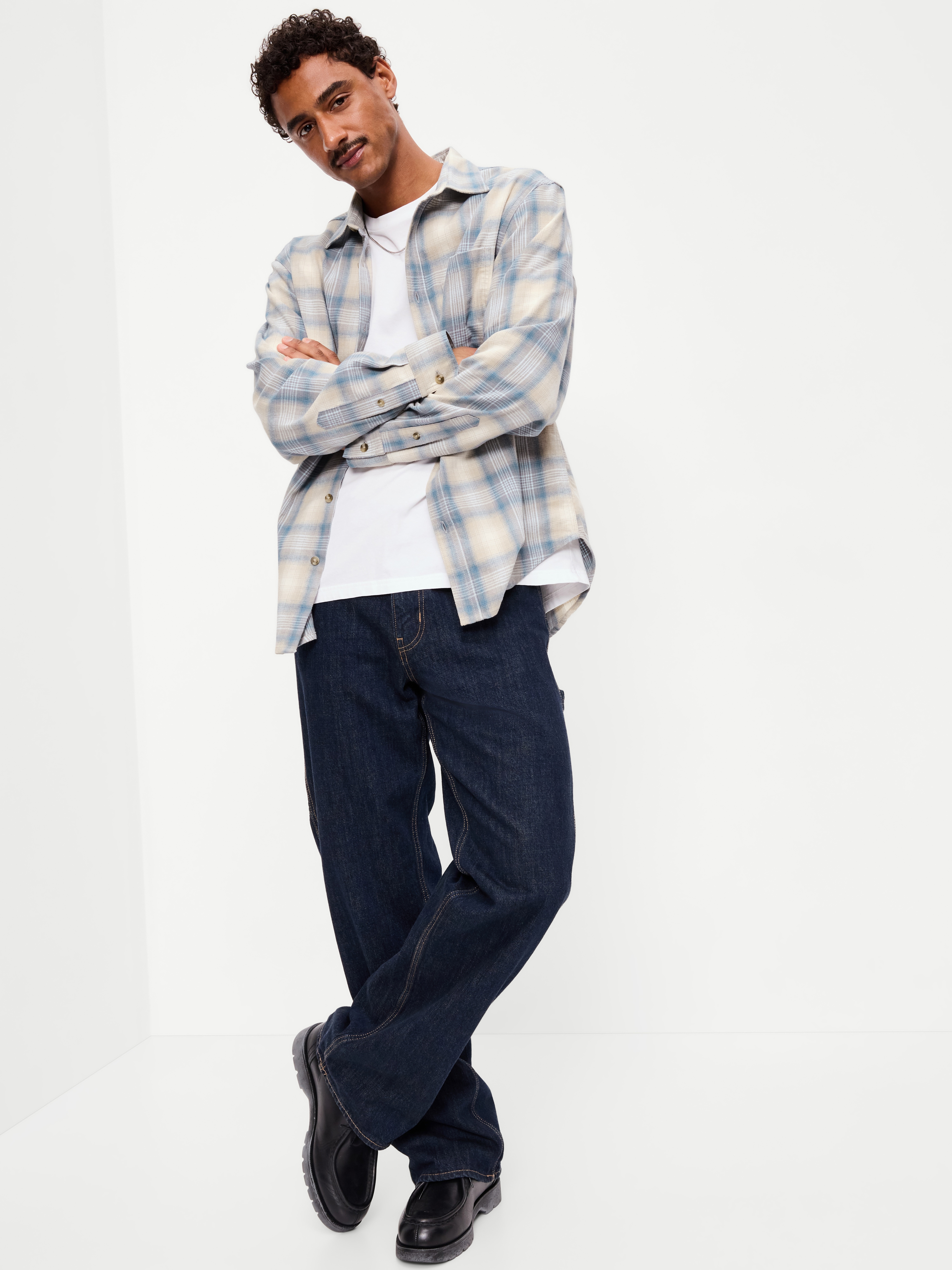 Relaxed Long-Sleeve Flannel Pocket Shirt - Creme De La Creme - 3