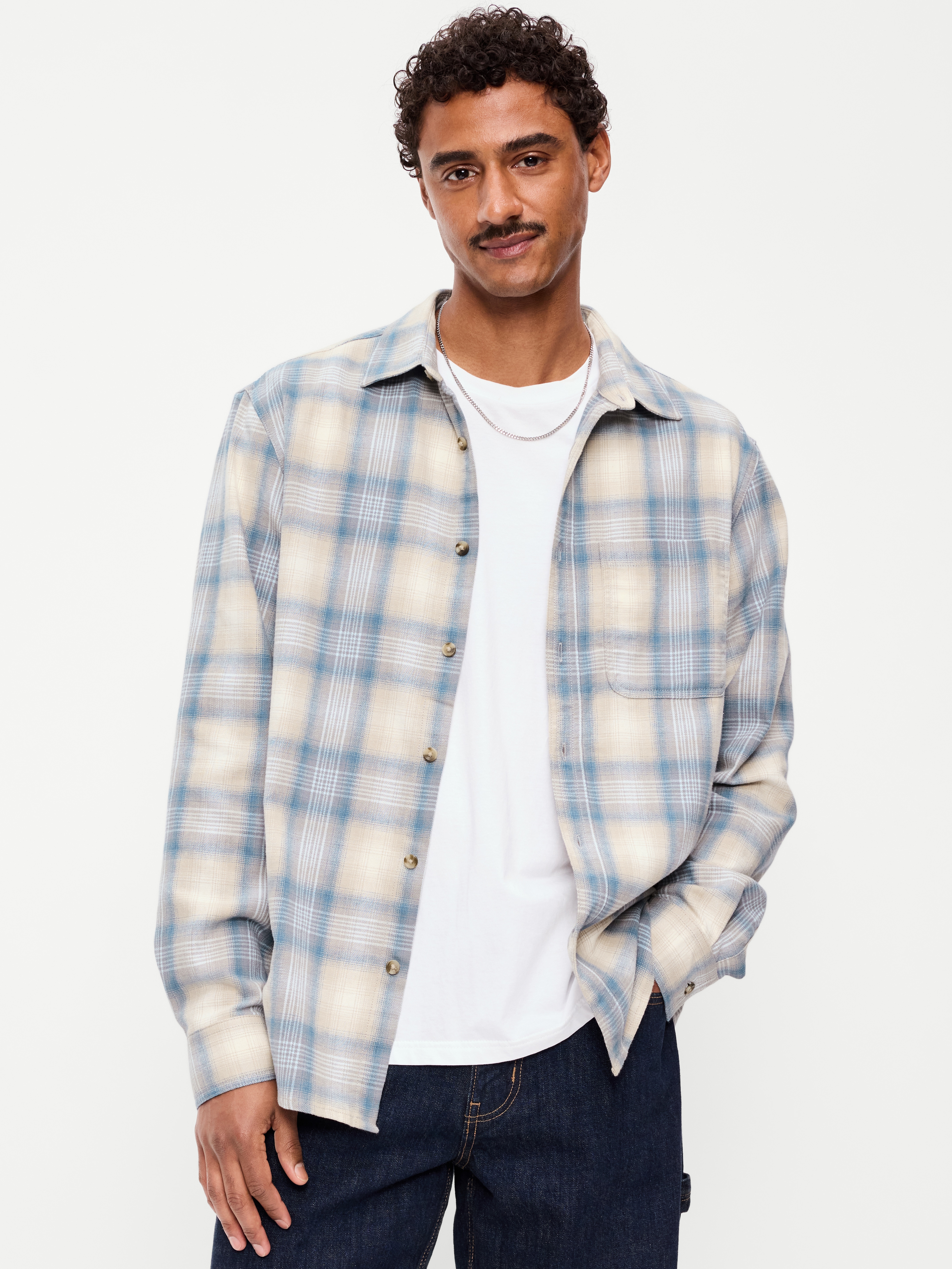 Relaxed Long-Sleeve Flannel Pocket Shirt - Creme De La Creme - 1