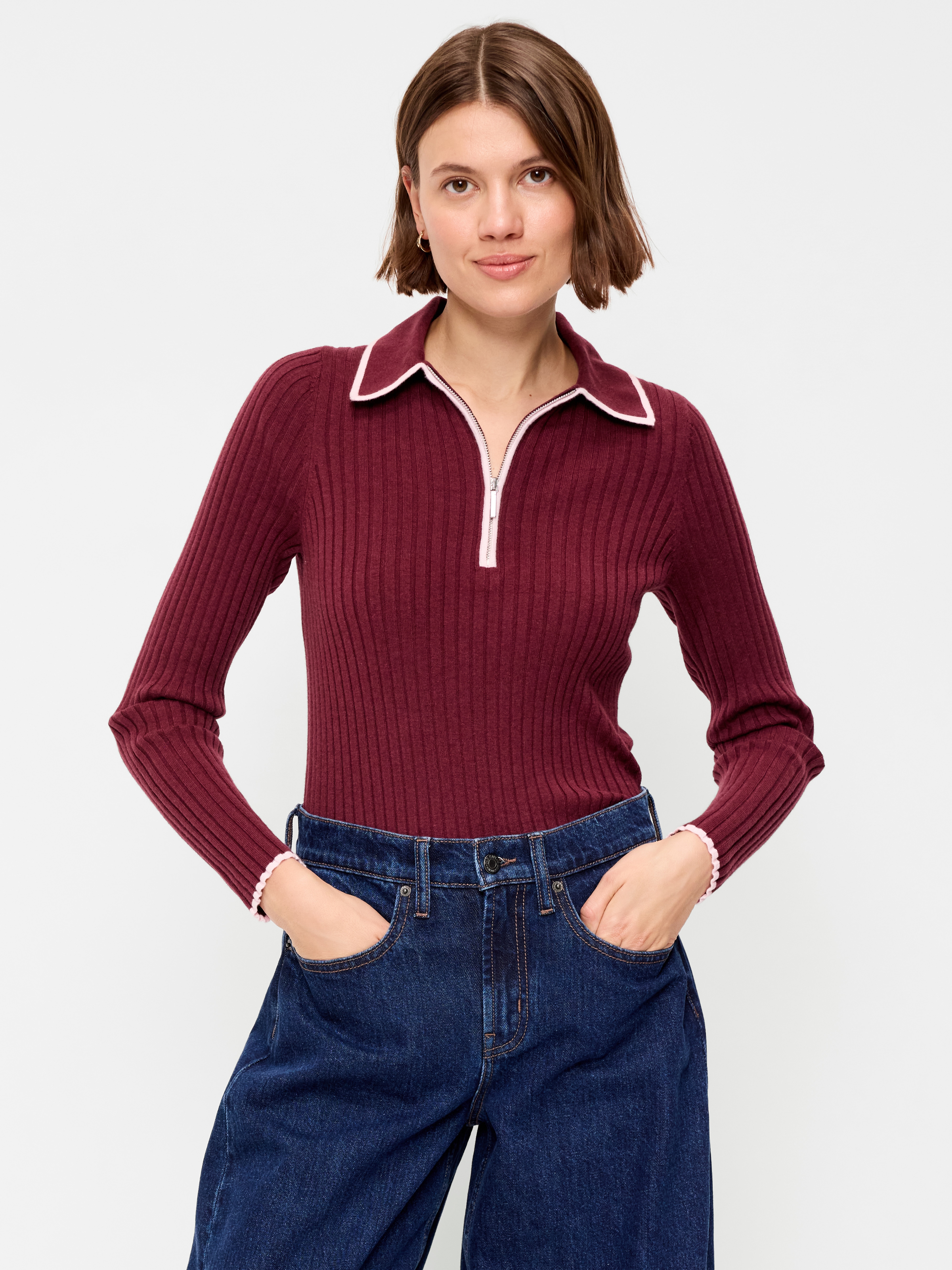 Long-Sleeve Half-Zip Top - Red Lacquer - 1