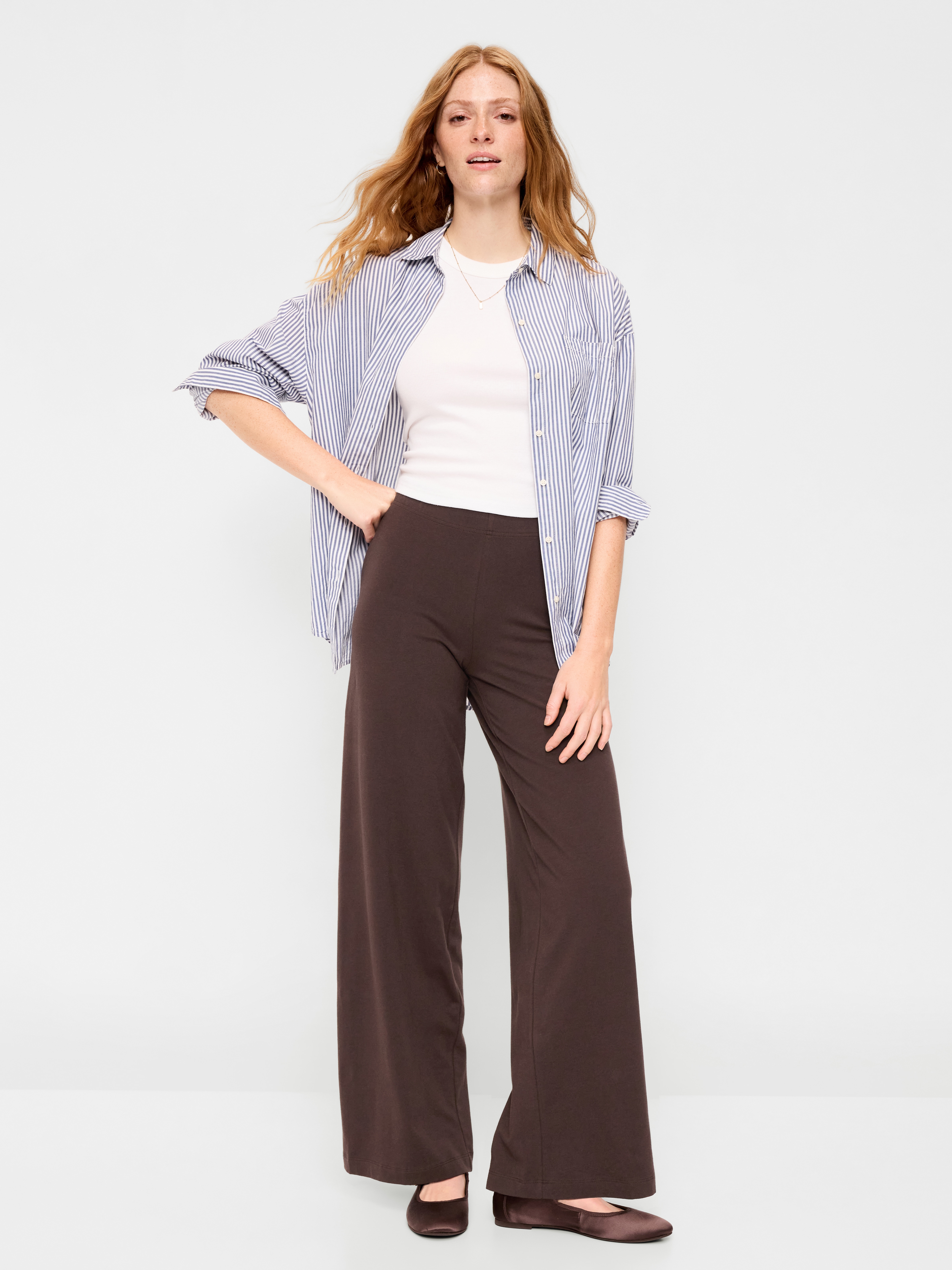 High-Waisted Fashion Wide-Leg Leggings - Black Coffee - 1
