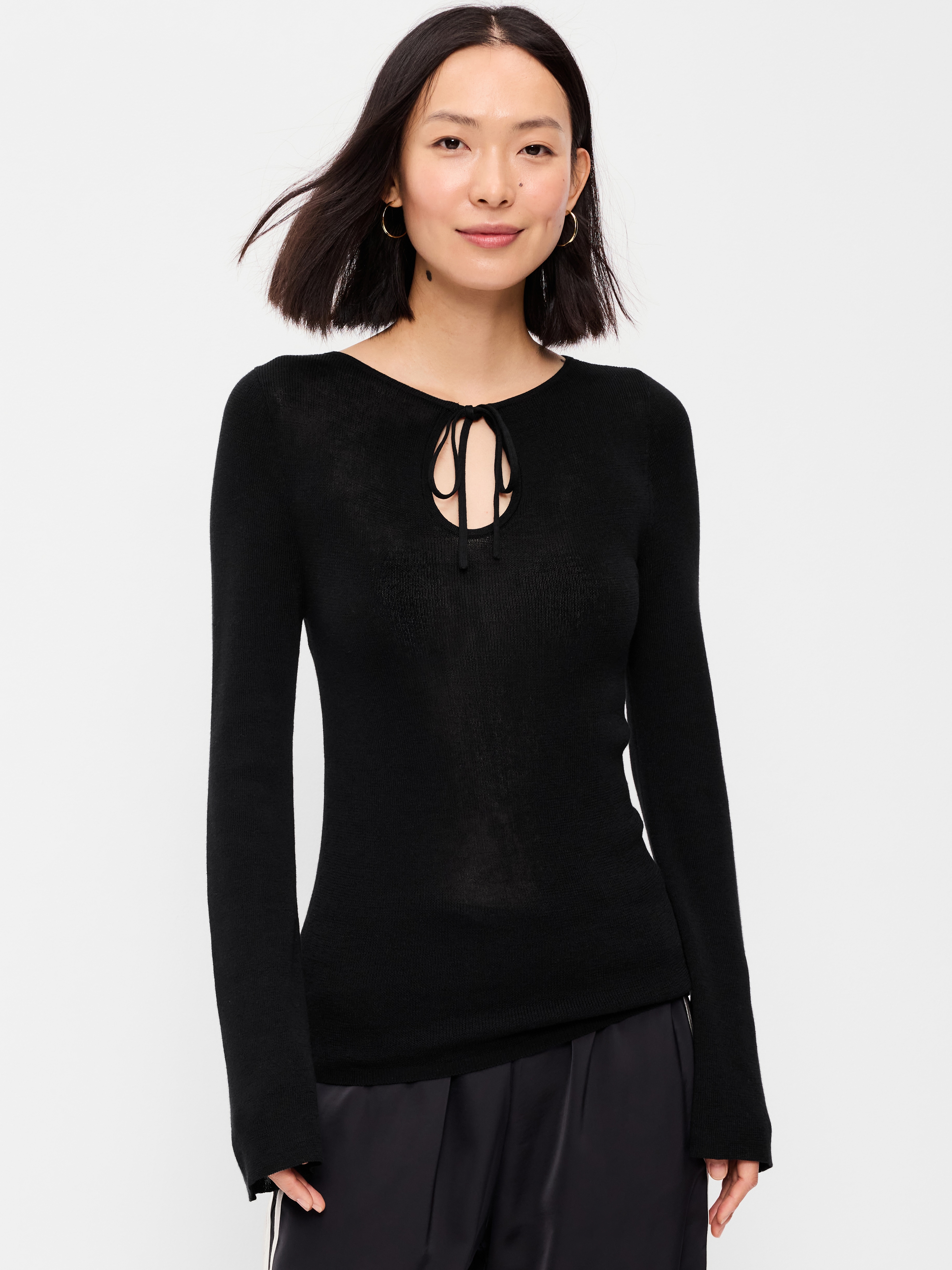 Bell-Sleeve Keyhole Top - Black Jack - 1