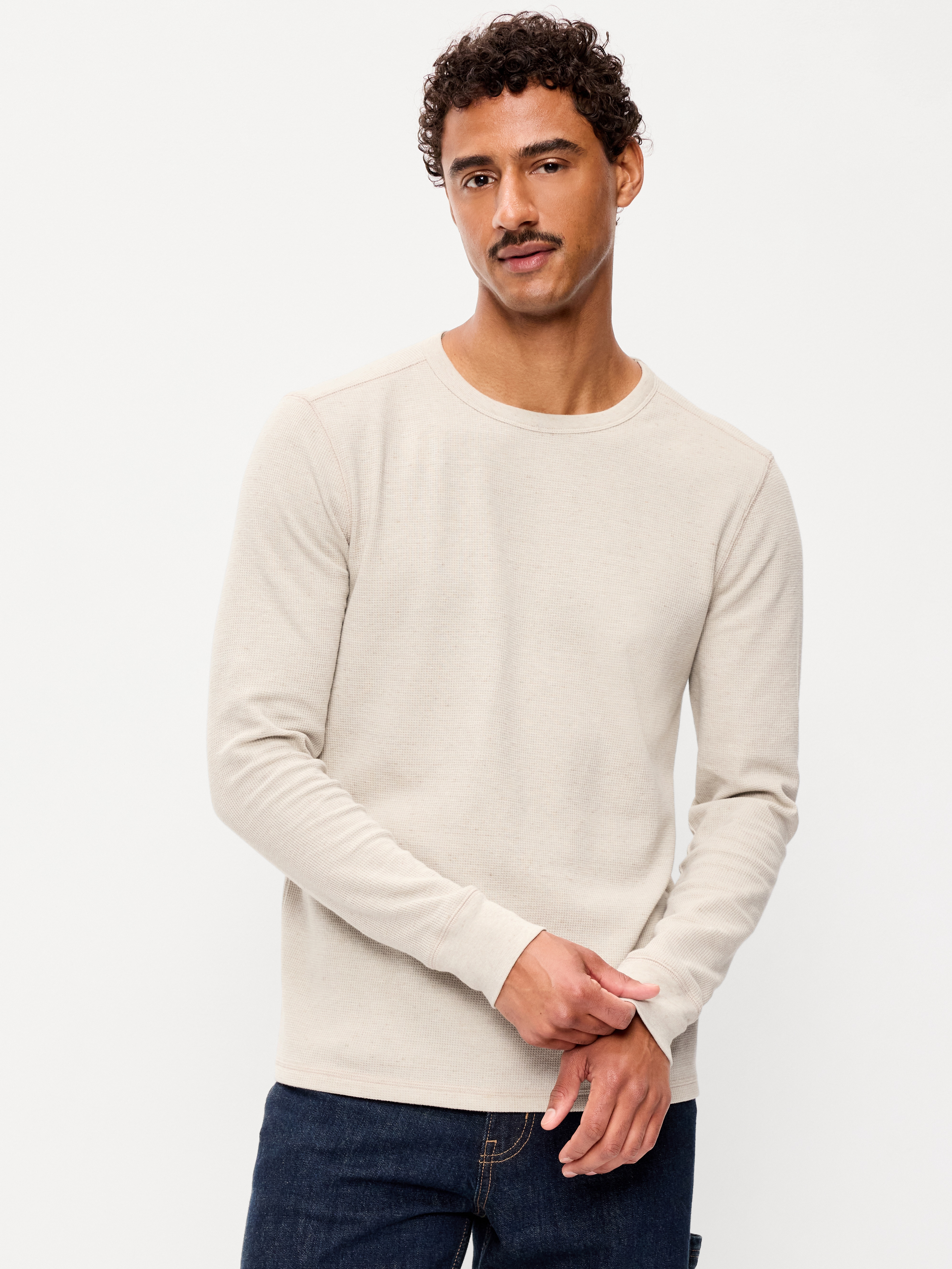 Crew-Neck Waffle T-Shirt - Oatmeal - 1
