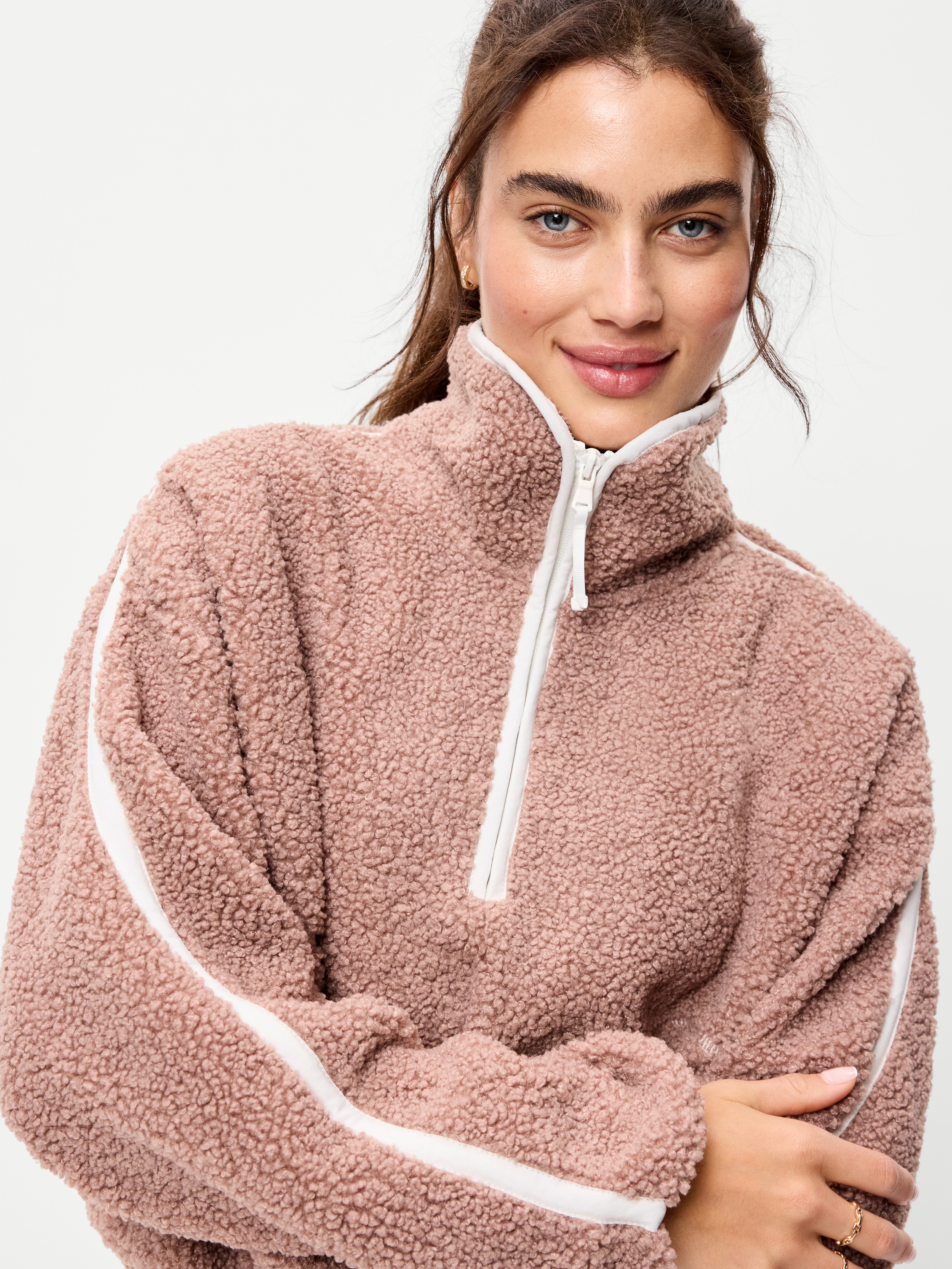 Loose Sherpa Quarter-Zip Pullover - Mocha - 4