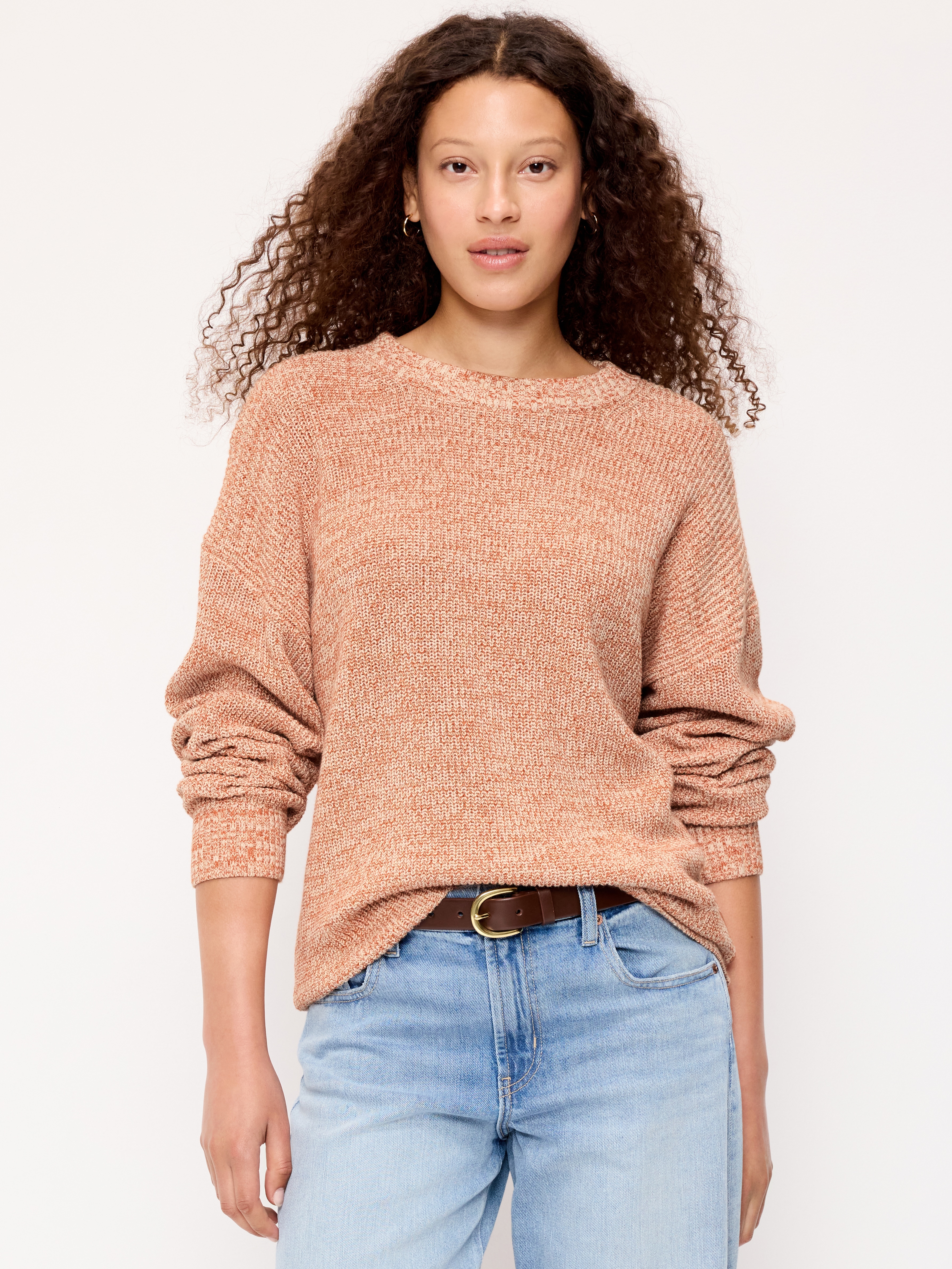 Seaside Cotton Shaker Oversized Tunic Sweater - Oatmeal Marl - 1