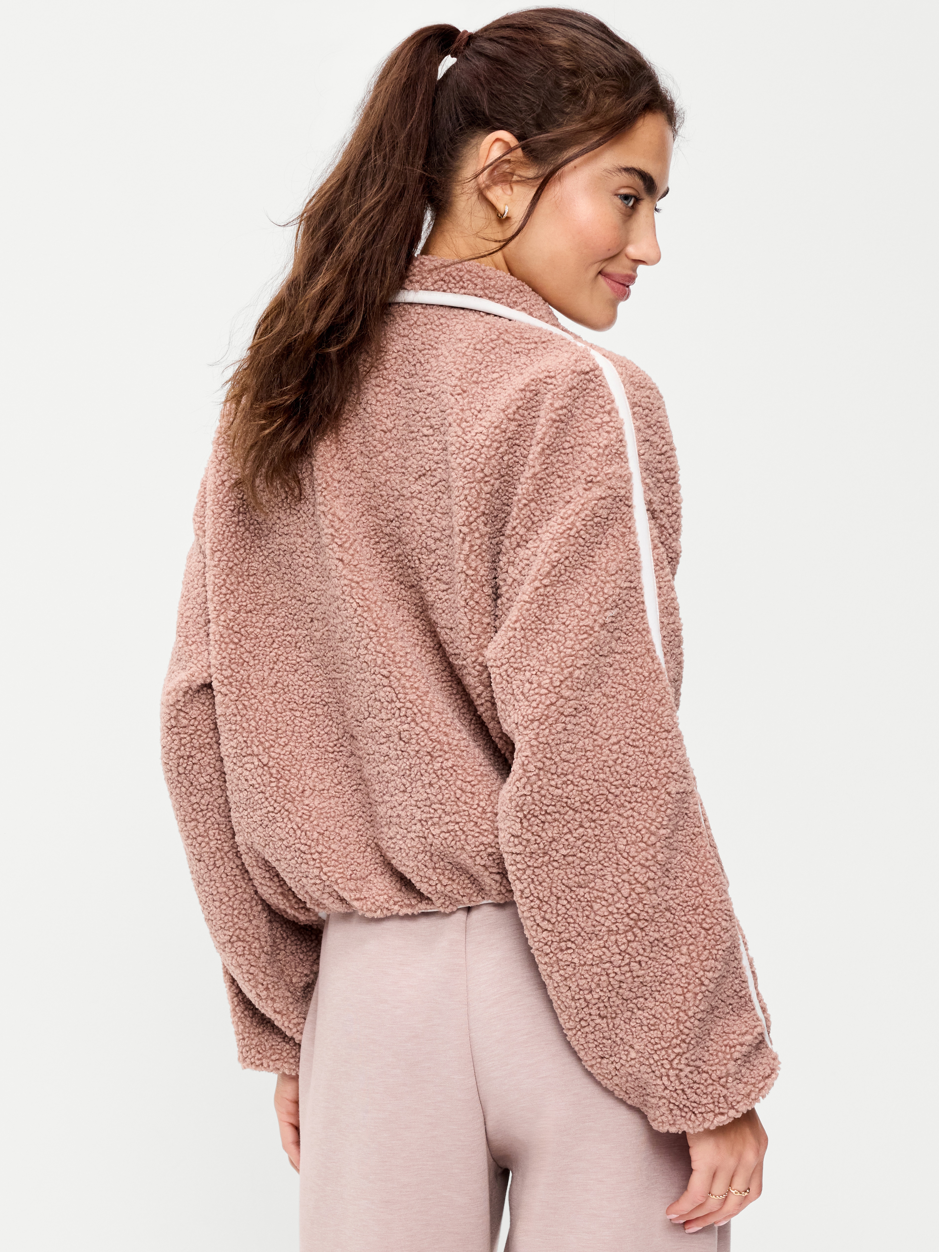 Loose Sherpa Quarter-Zip Pullover - Mocha - 2