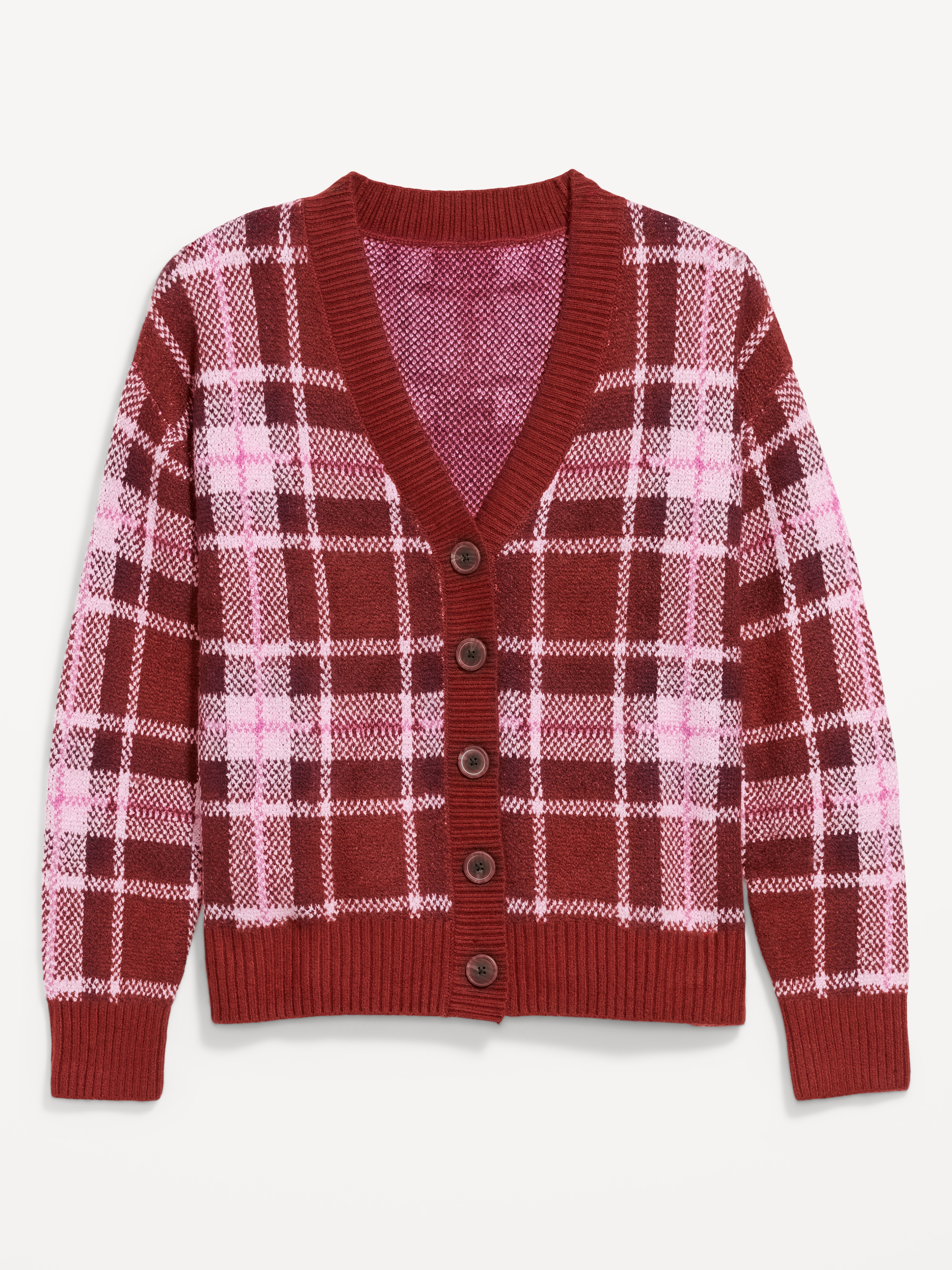 SoSoft V-Neck Cardigan Sweater - Red Plaid - 4