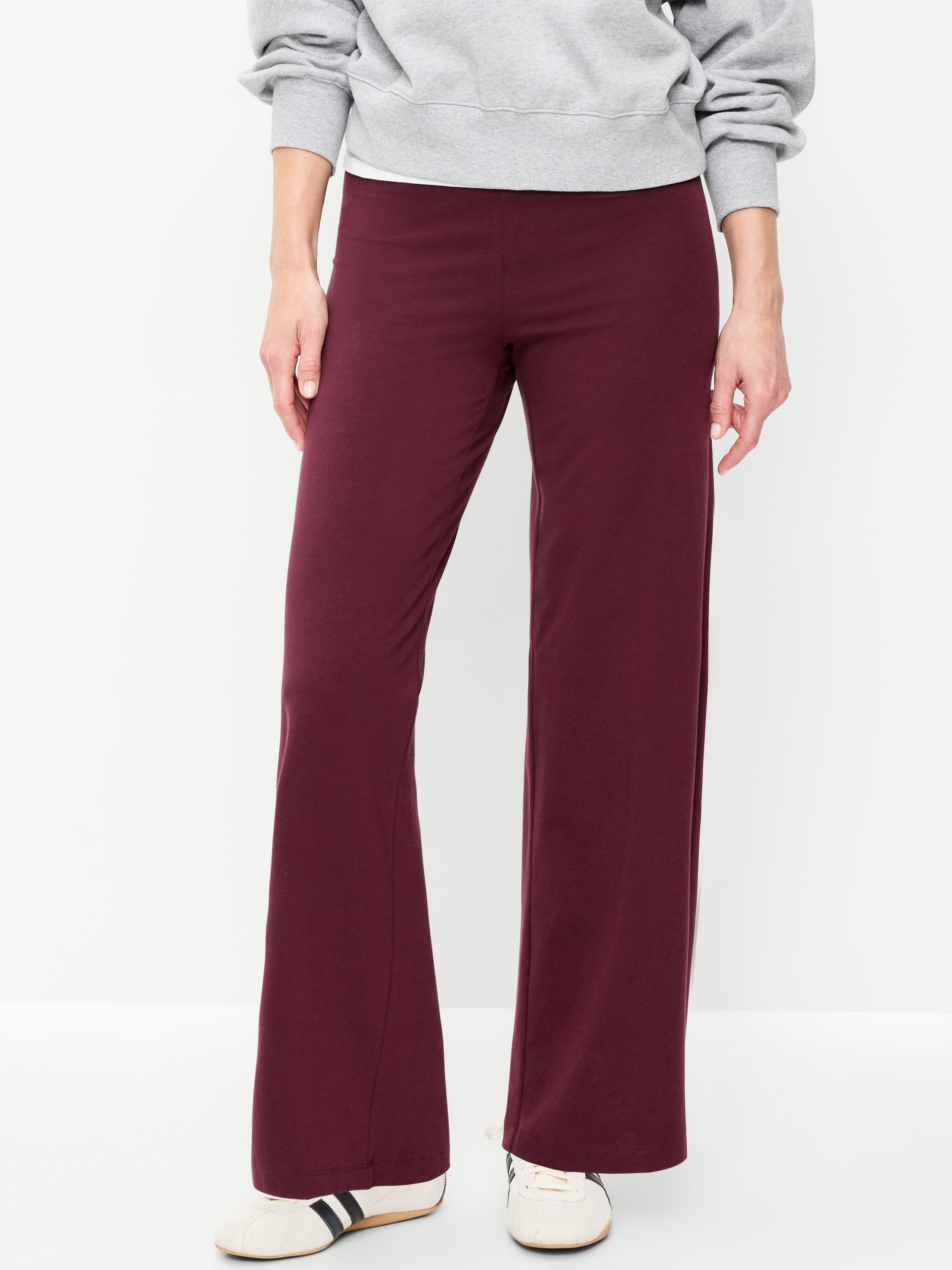 High-Waisted Fashion Wide-Leg Leggings - Red Raisin - 2