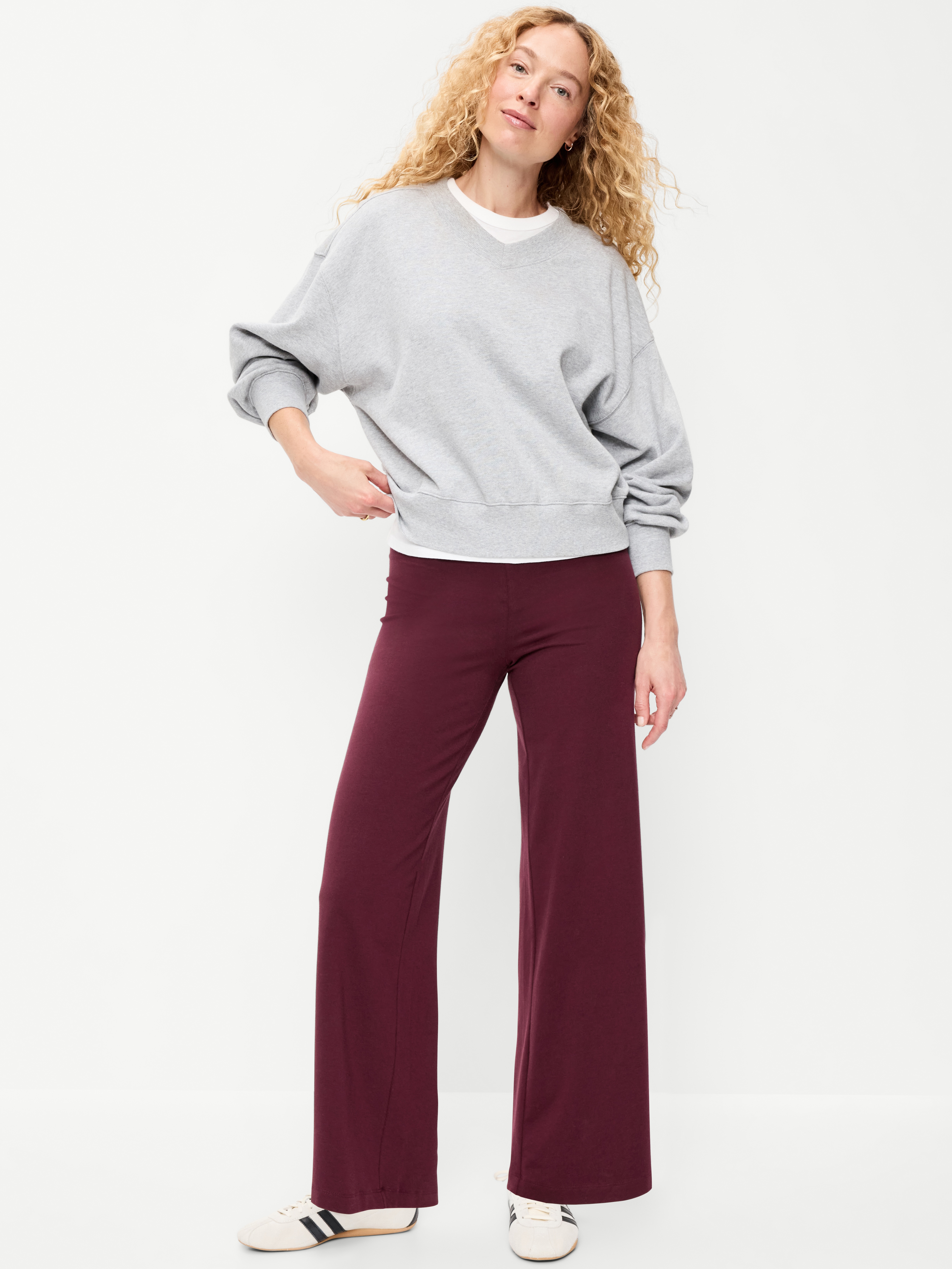 High-Waisted Fashion Wide-Leg Leggings - Red Raisin - 1