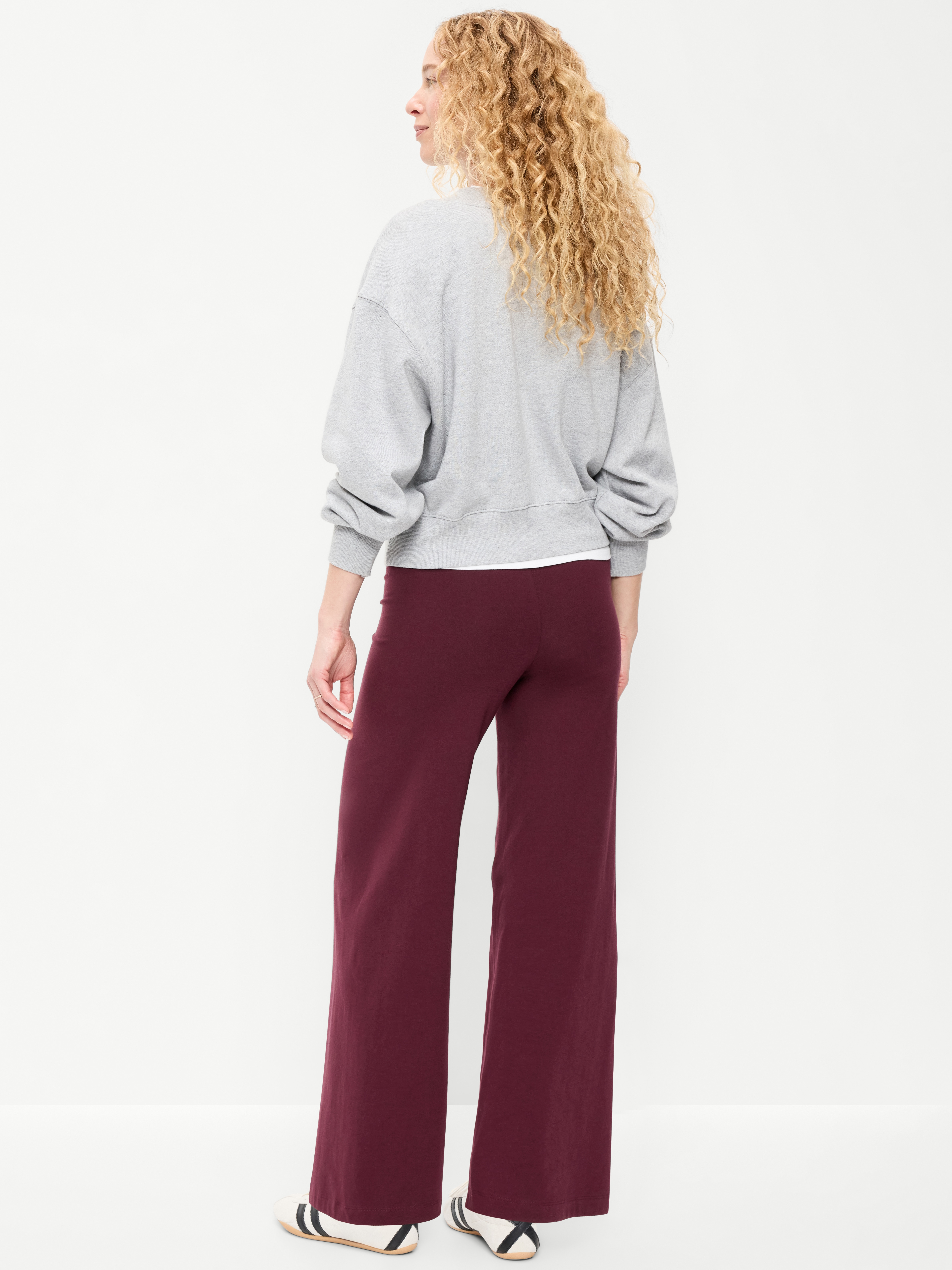 High-Waisted Fashion Wide-Leg Leggings - Red Raisin - 3