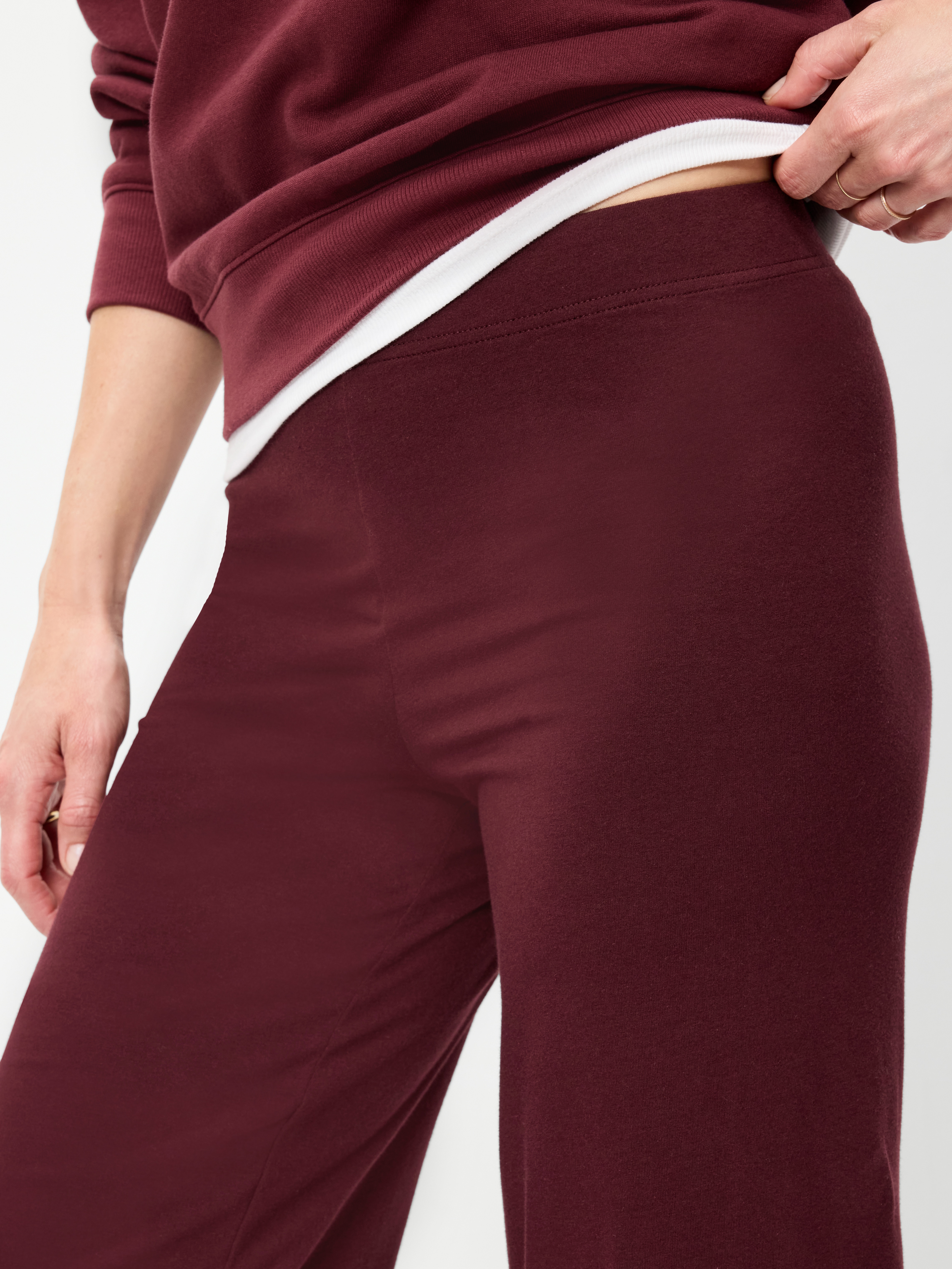 High-Waisted Fashion Wide-Leg Cropped Leggings - Red Raisin - 4