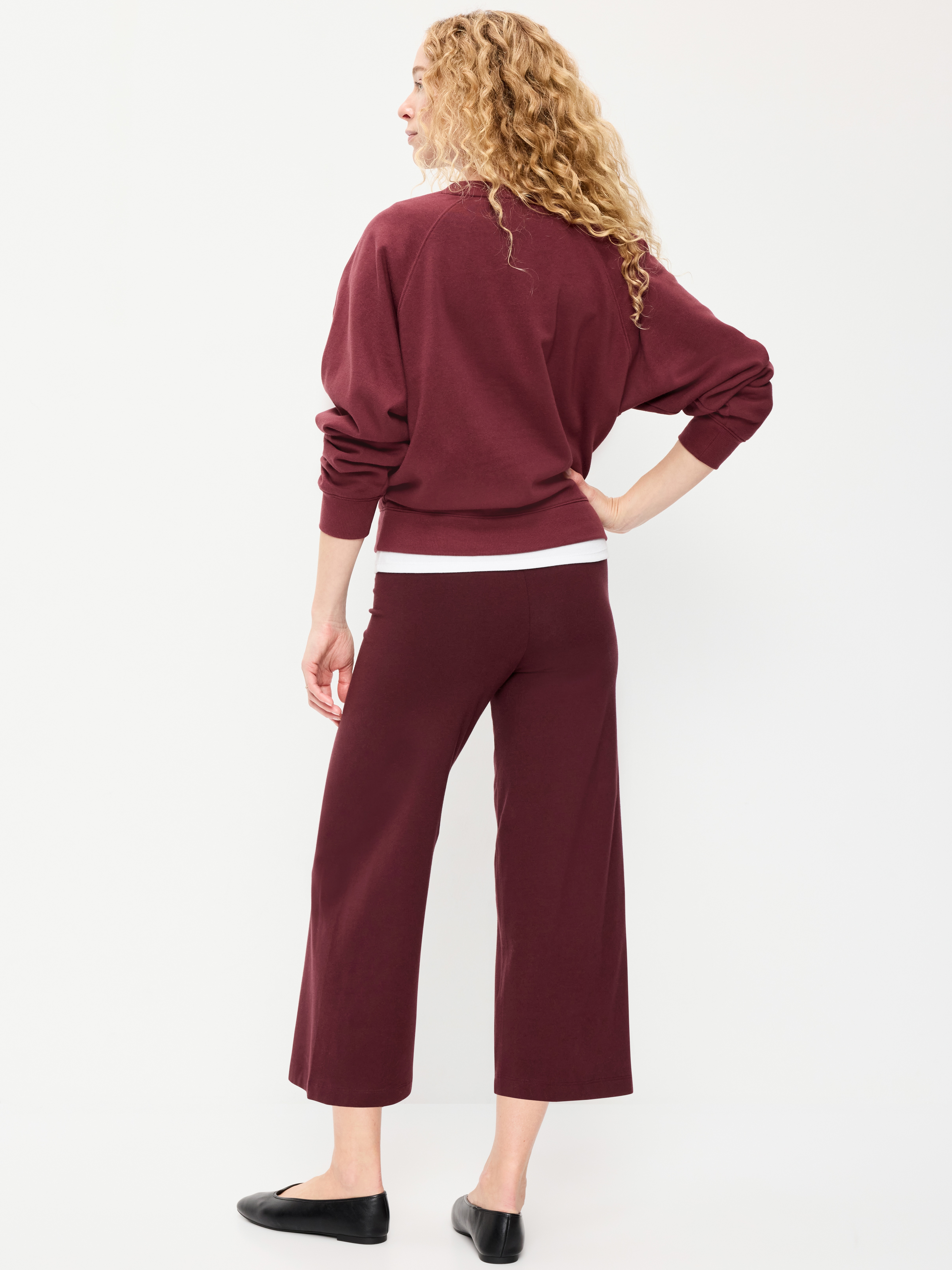 High-Waisted Fashion Wide-Leg Cropped Leggings - Red Raisin - 3