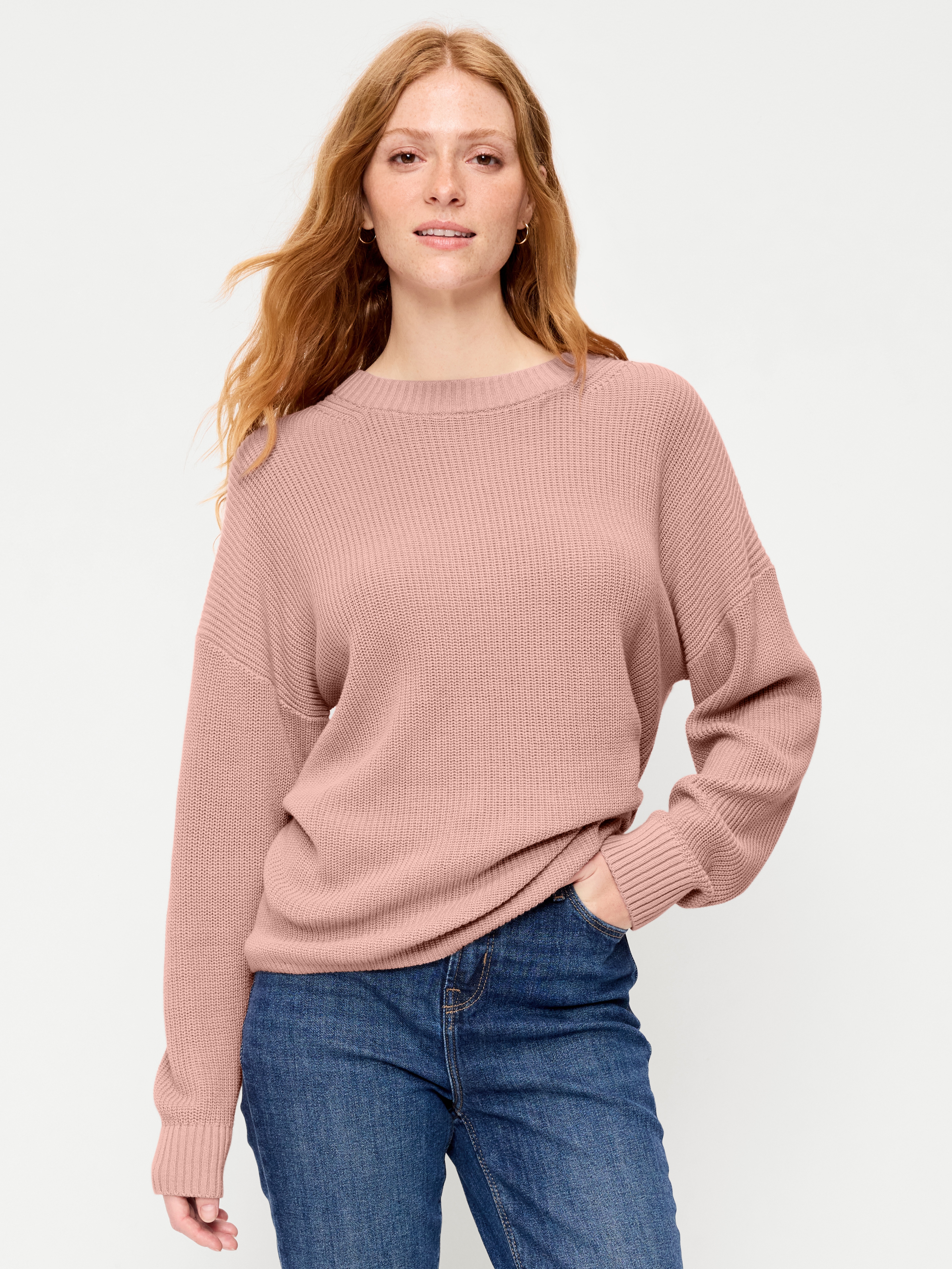 Seaside Cotton Shaker Oversized Tunic Sweater - Powder Pink - 1