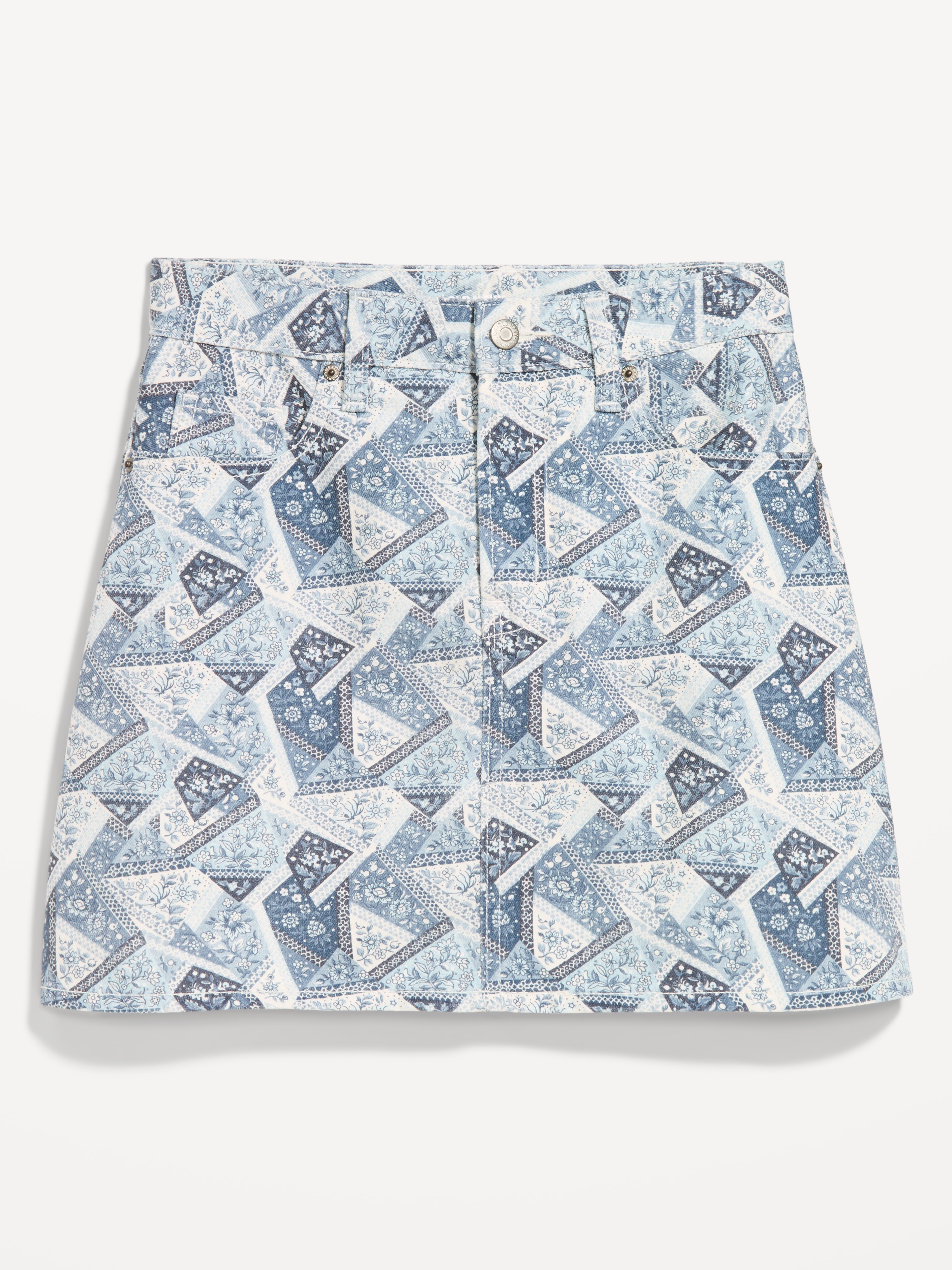 Flap-Front Pocket Mini Skirt - Light Blue Print - 4