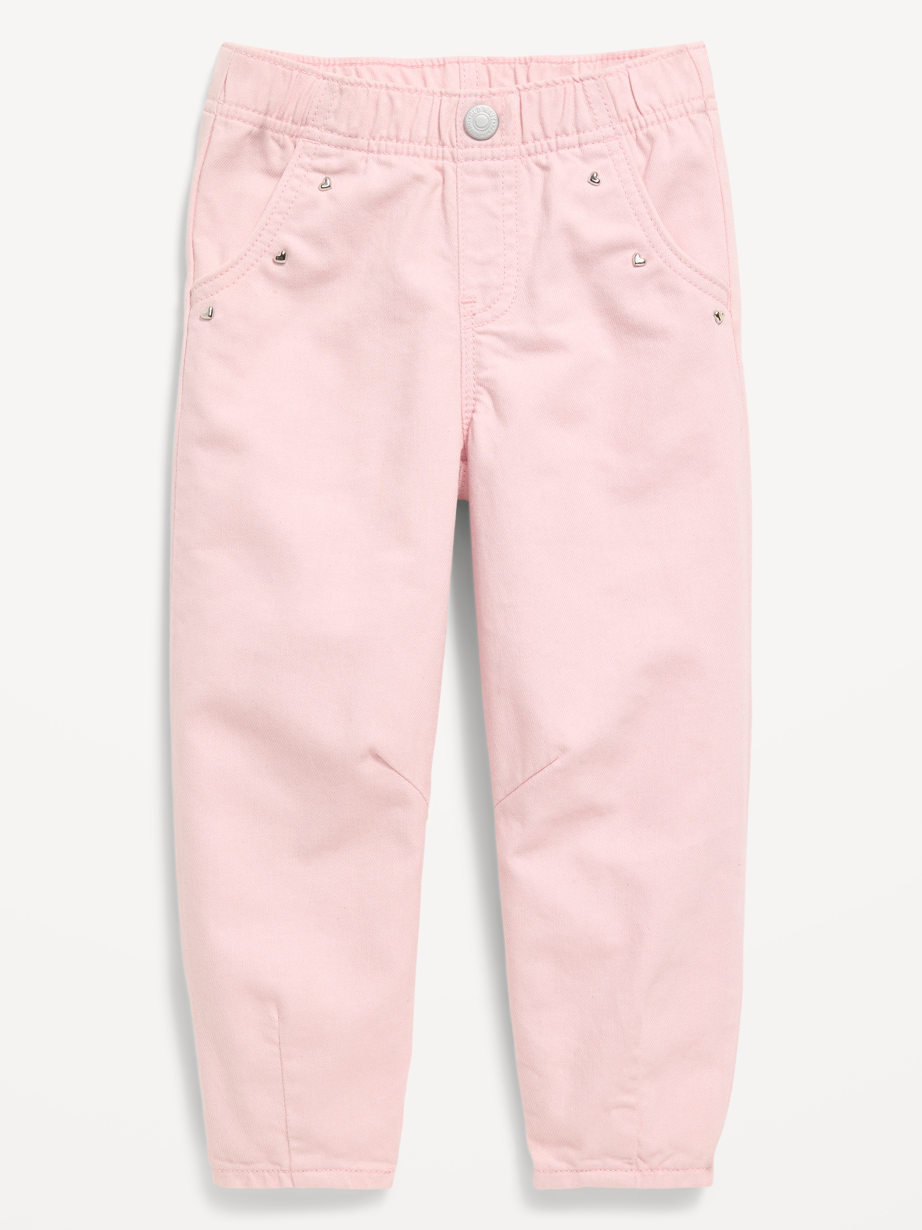 Pull-On Baggy Barrel-Leg Jeans for Toddler Girls - Blush On You - 1