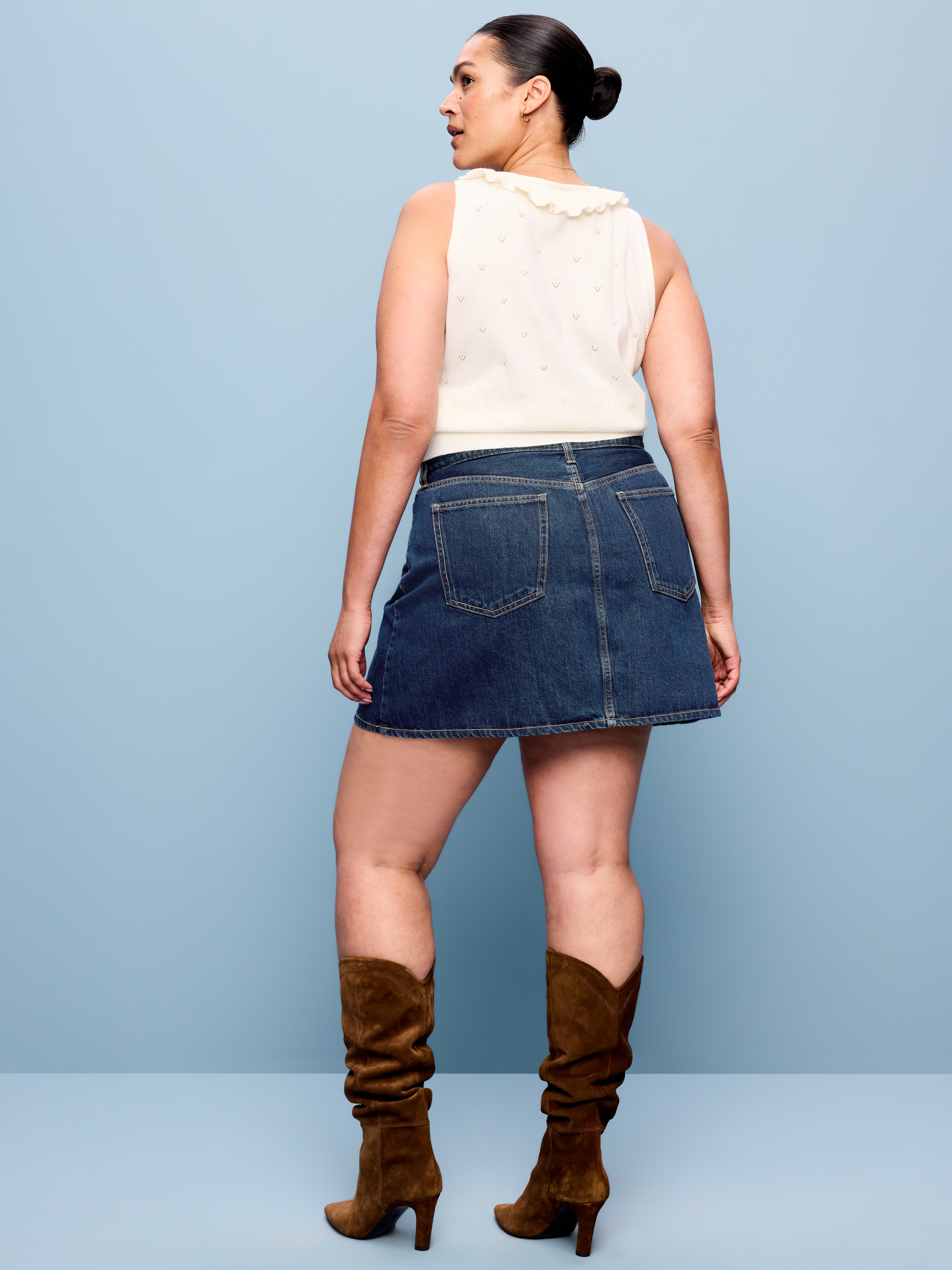 Flap-Front Pocket Mini Skirt - Indigo - 11