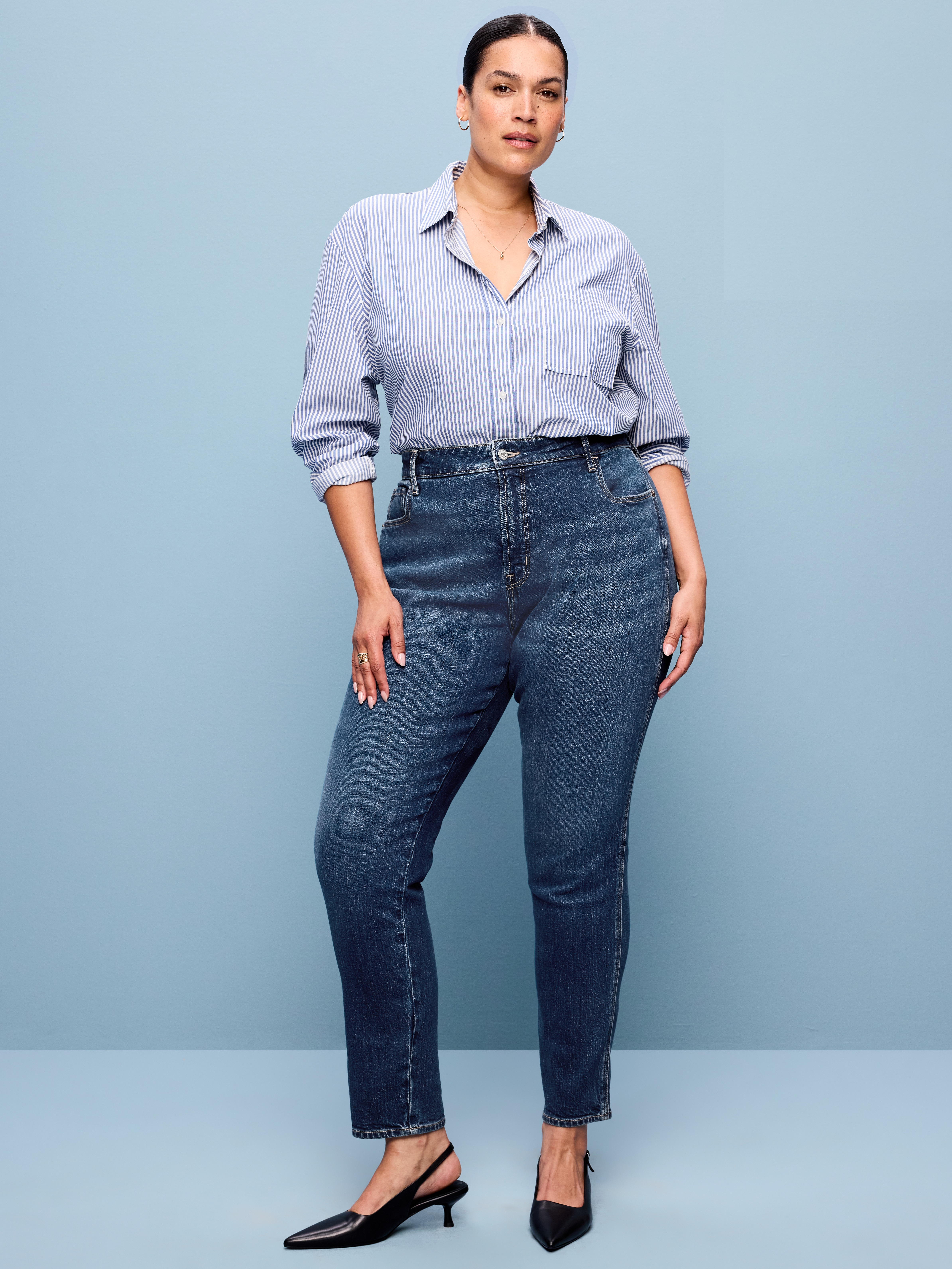 High-Waisted Vintage Slim Jeans - Dark Indigo - 6