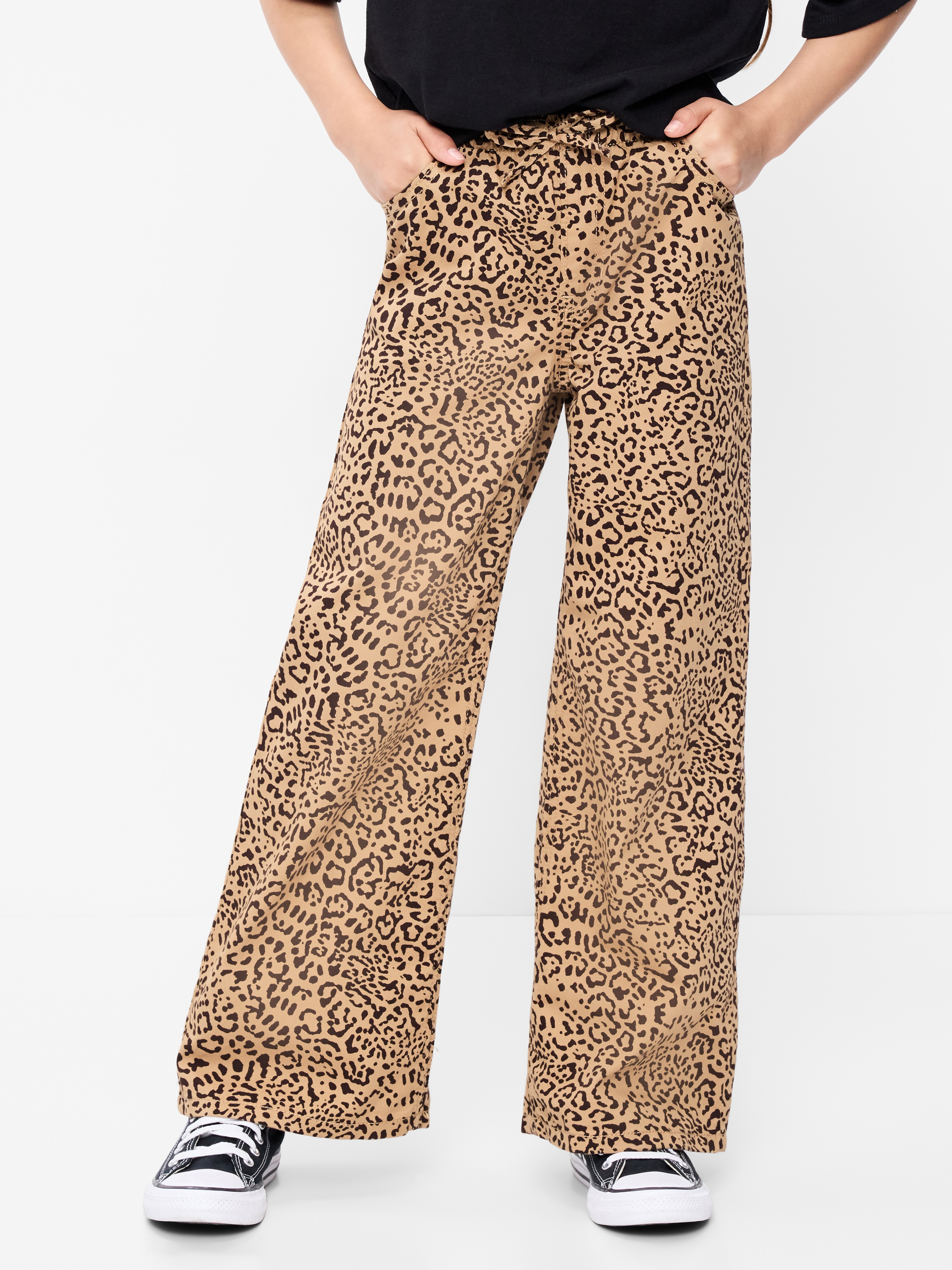 High-Waisted Pull-On Baggy Wide-Leg Jeans for Girls - Cheetah - 1