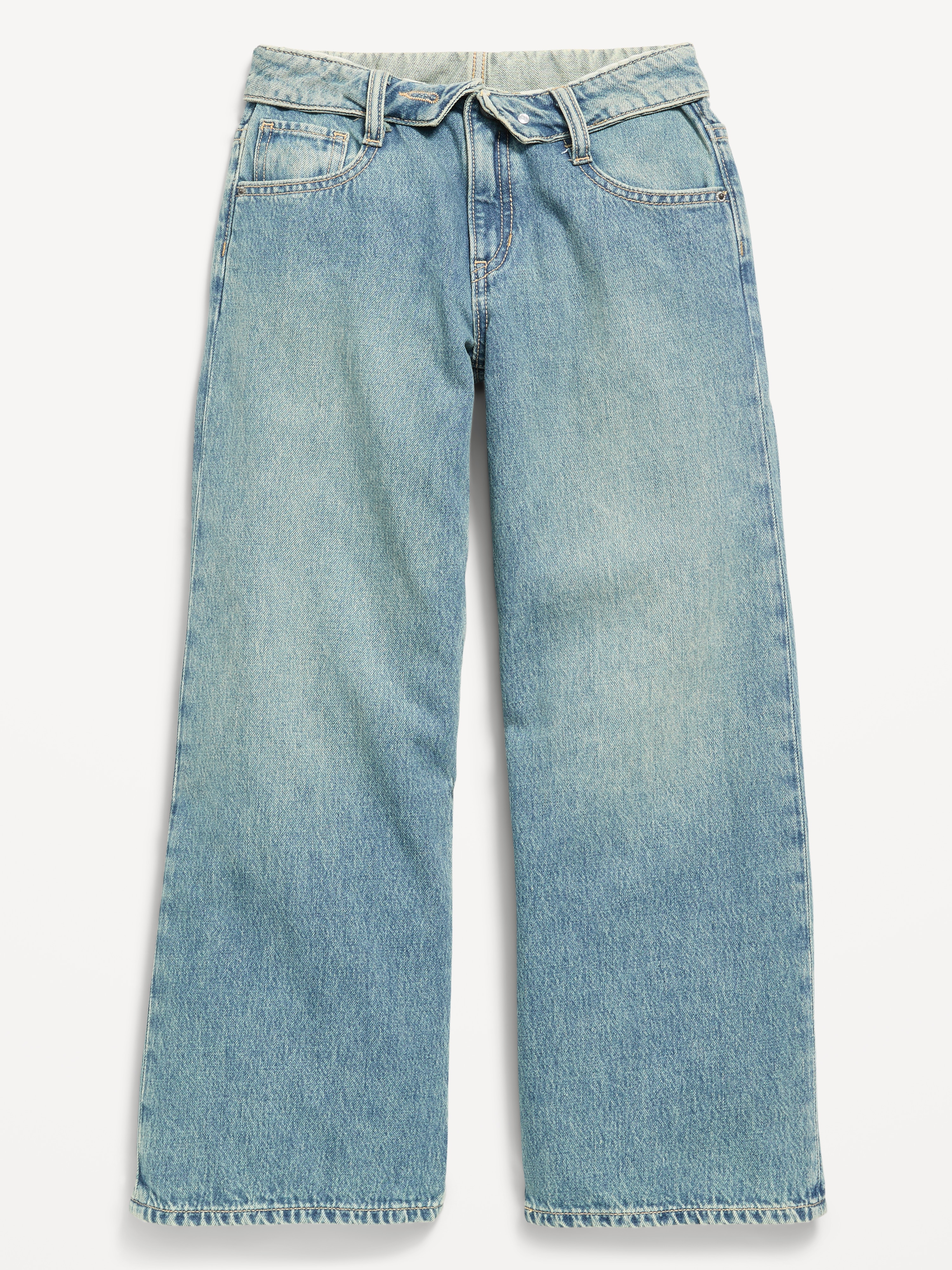 Super Baggy Wide-Leg Embroidered Jeans for Girls - Medium Wash - 4