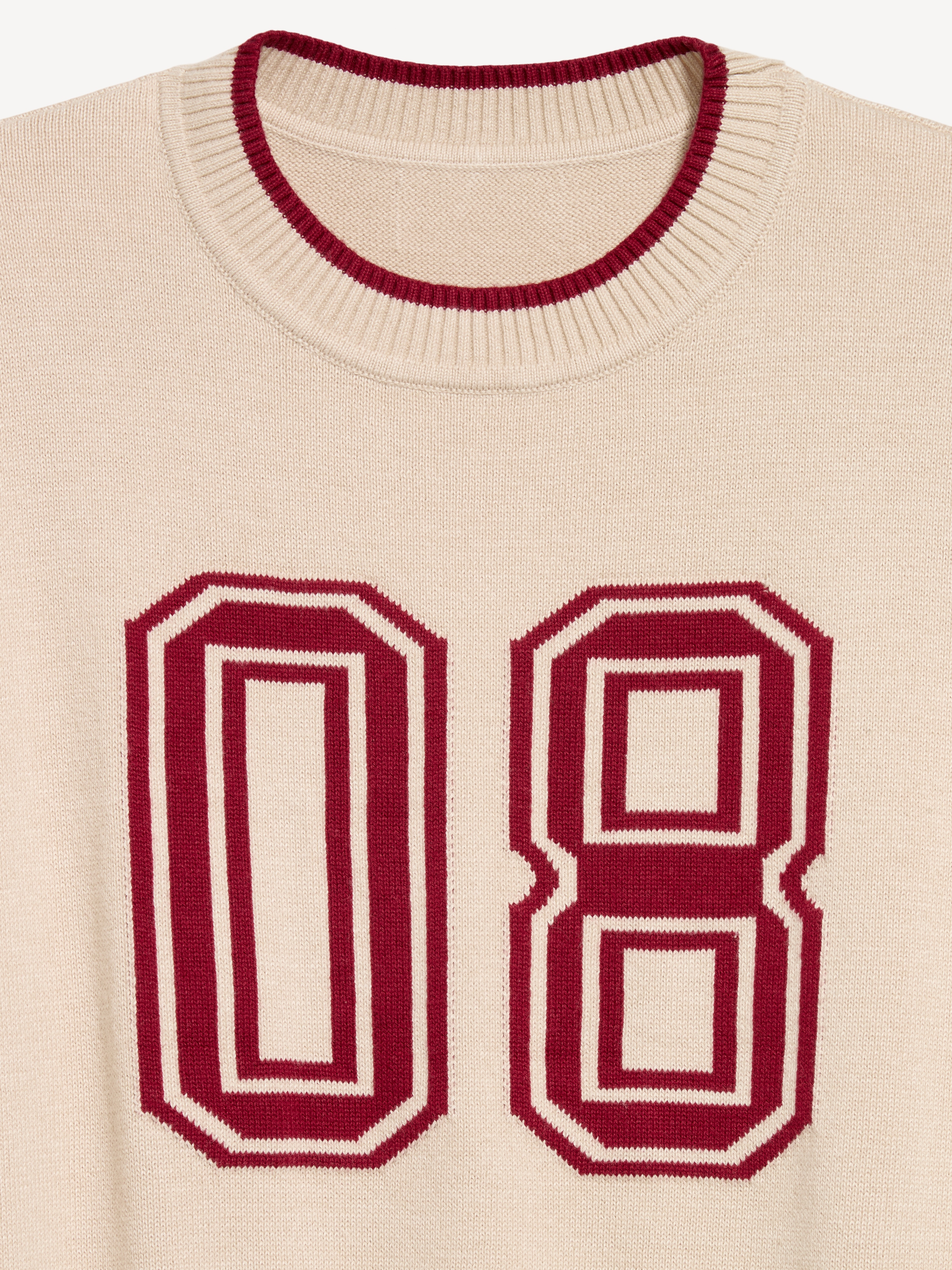 Cotton-Blend Crew-Neck Cropped Sweater - Letters/Numbers - 5