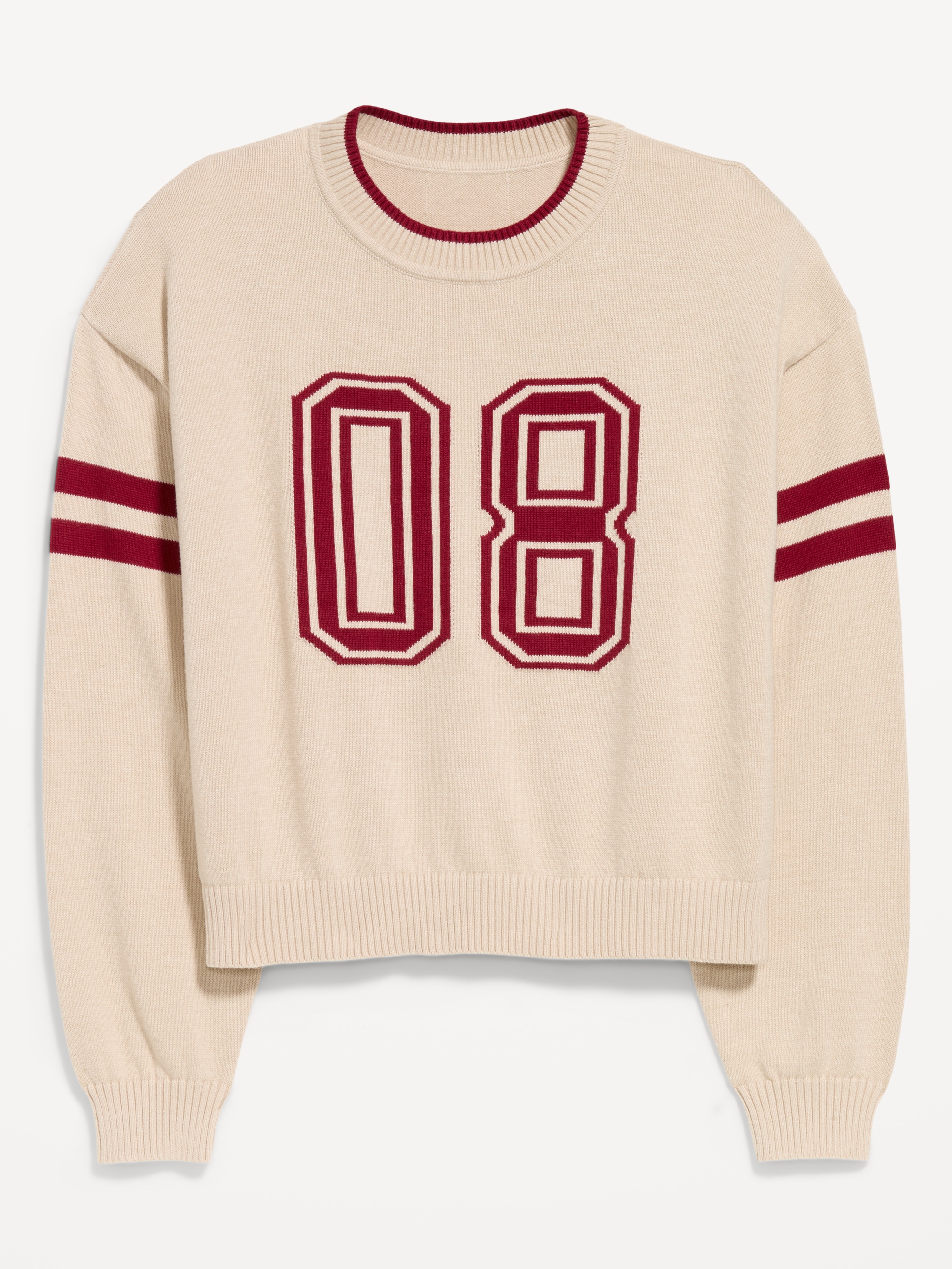 Cotton-Blend Crew-Neck Cropped Sweater - Letters/Numbers - 4