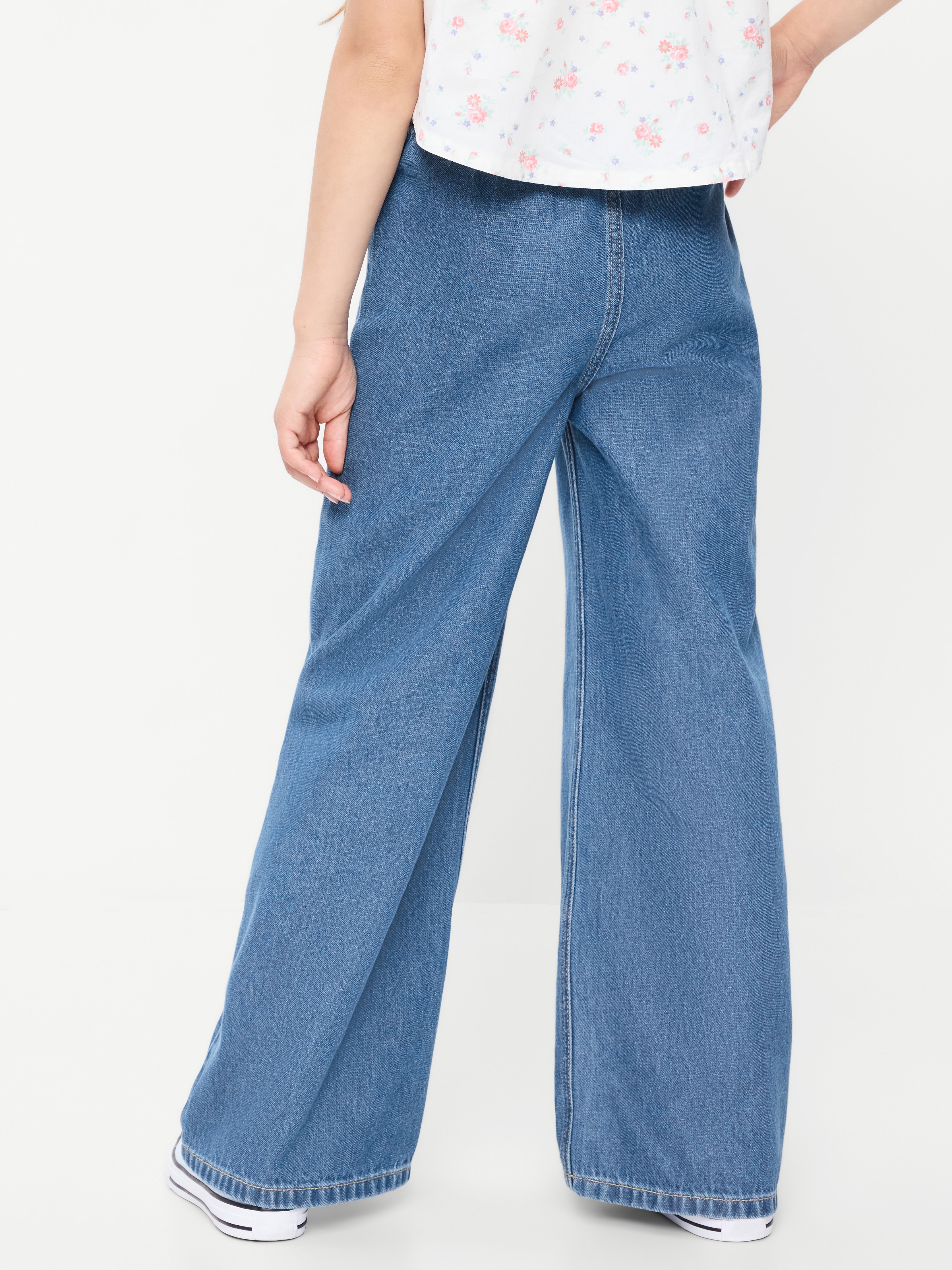 High-Waisted Pull-On Baggy Wide-Leg Jeans for Girls - Waves - 2