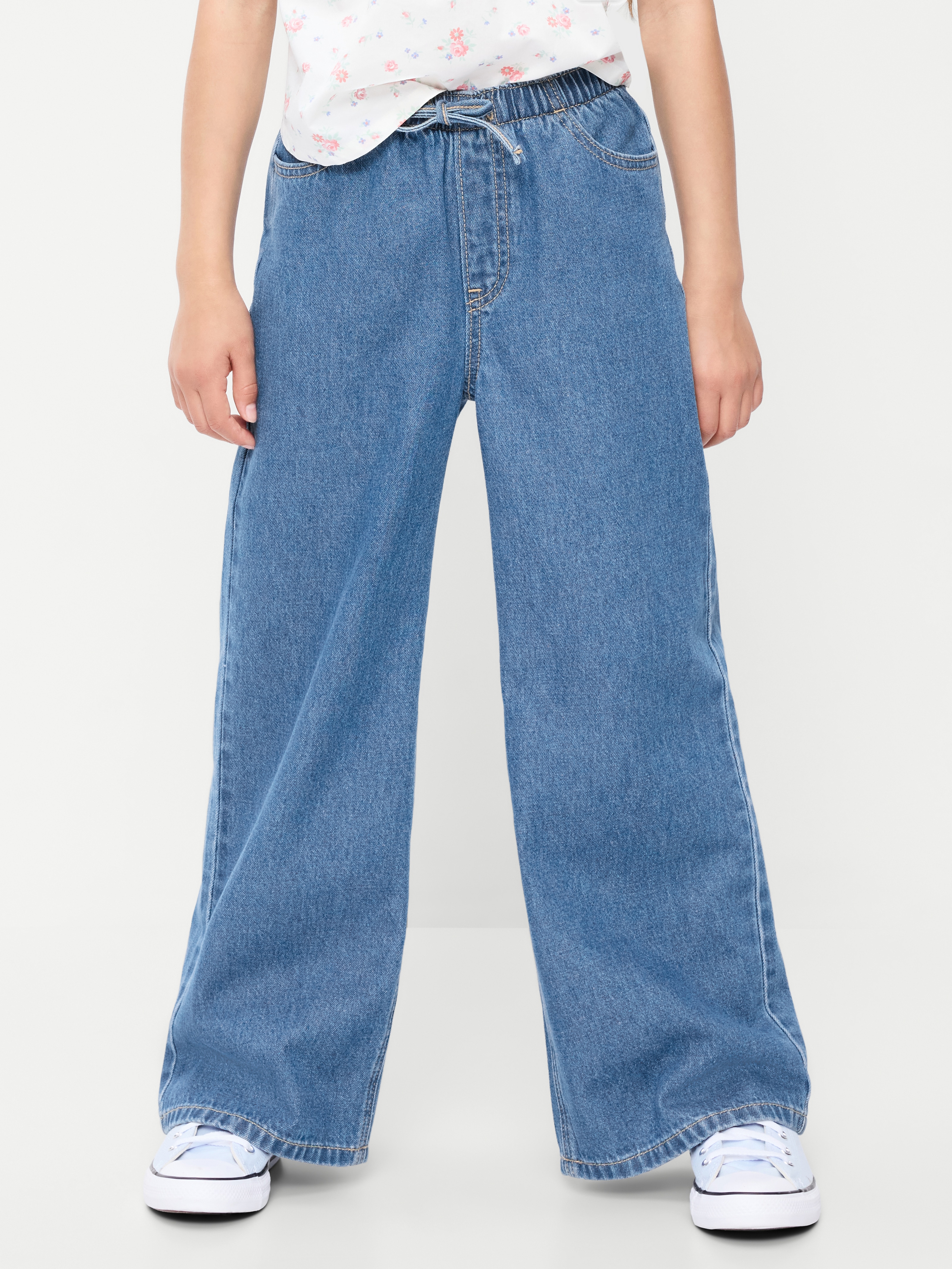 High-Waisted Pull-On Baggy Wide-Leg Jeans for Girls - Waves - 1