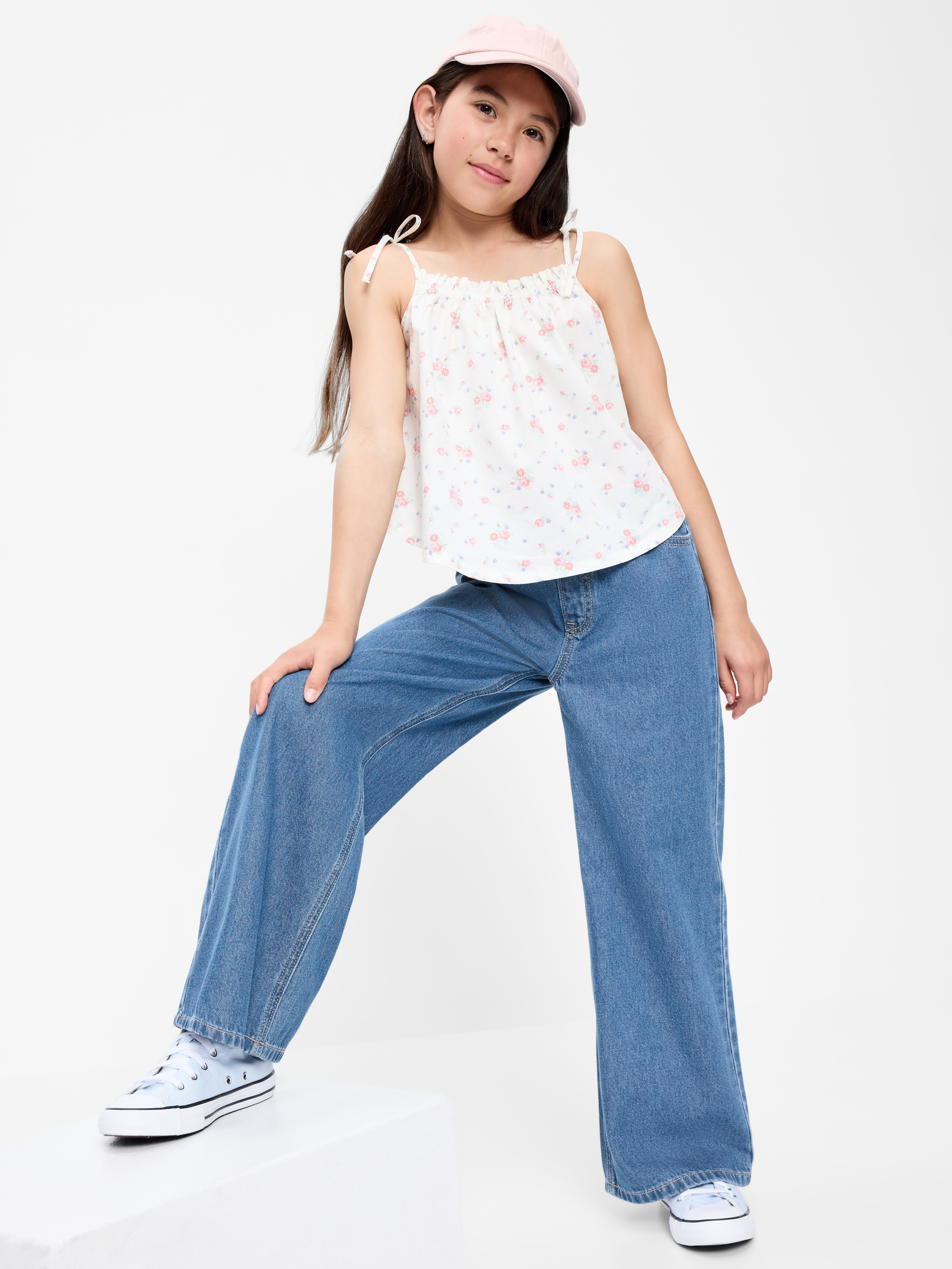 High-Waisted Pull-On Baggy Wide-Leg Jeans for Girls - Waves - 3