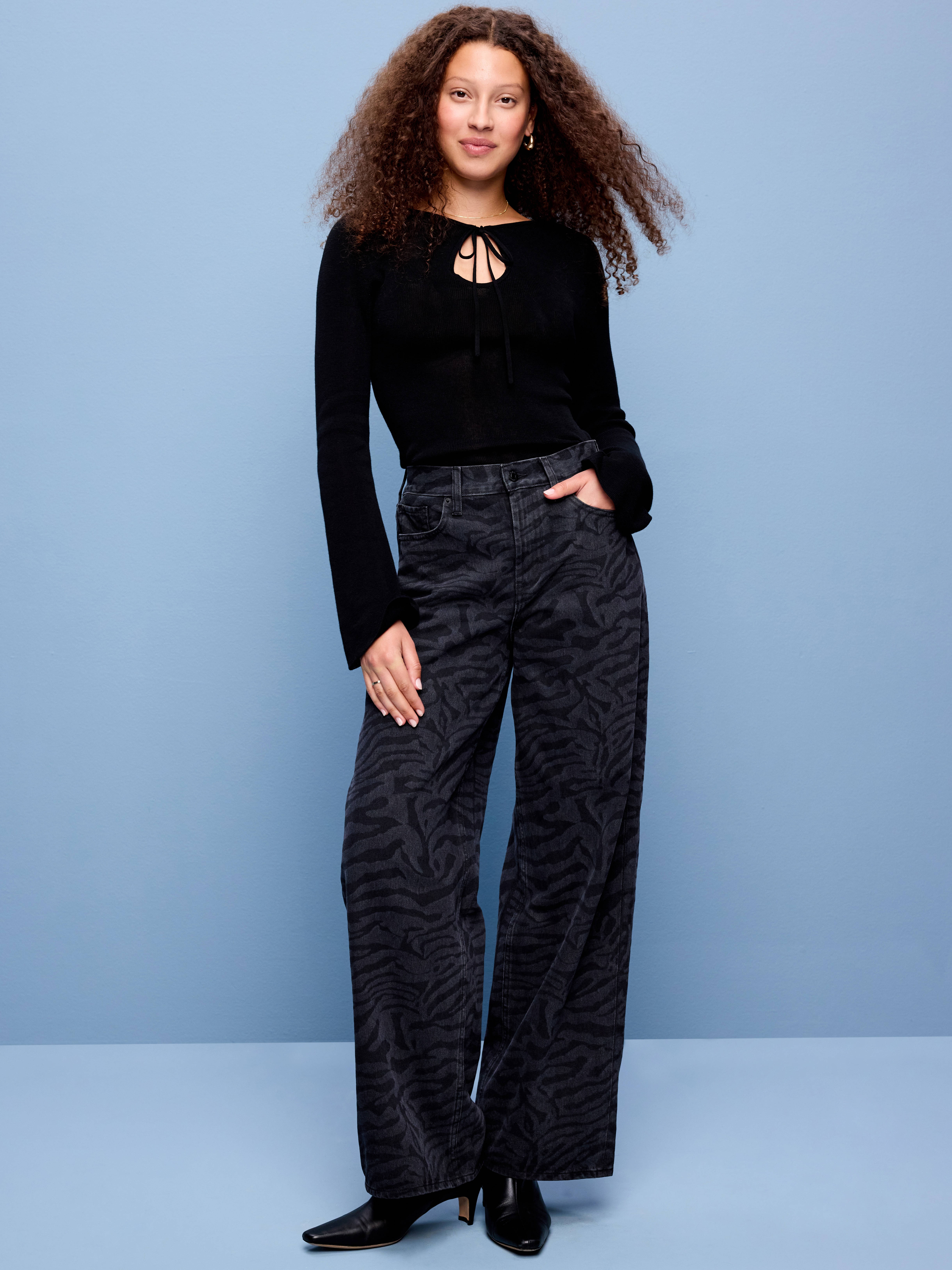 High-Waisted Baggy Wide-Leg Jeans - Black Zebra - 1