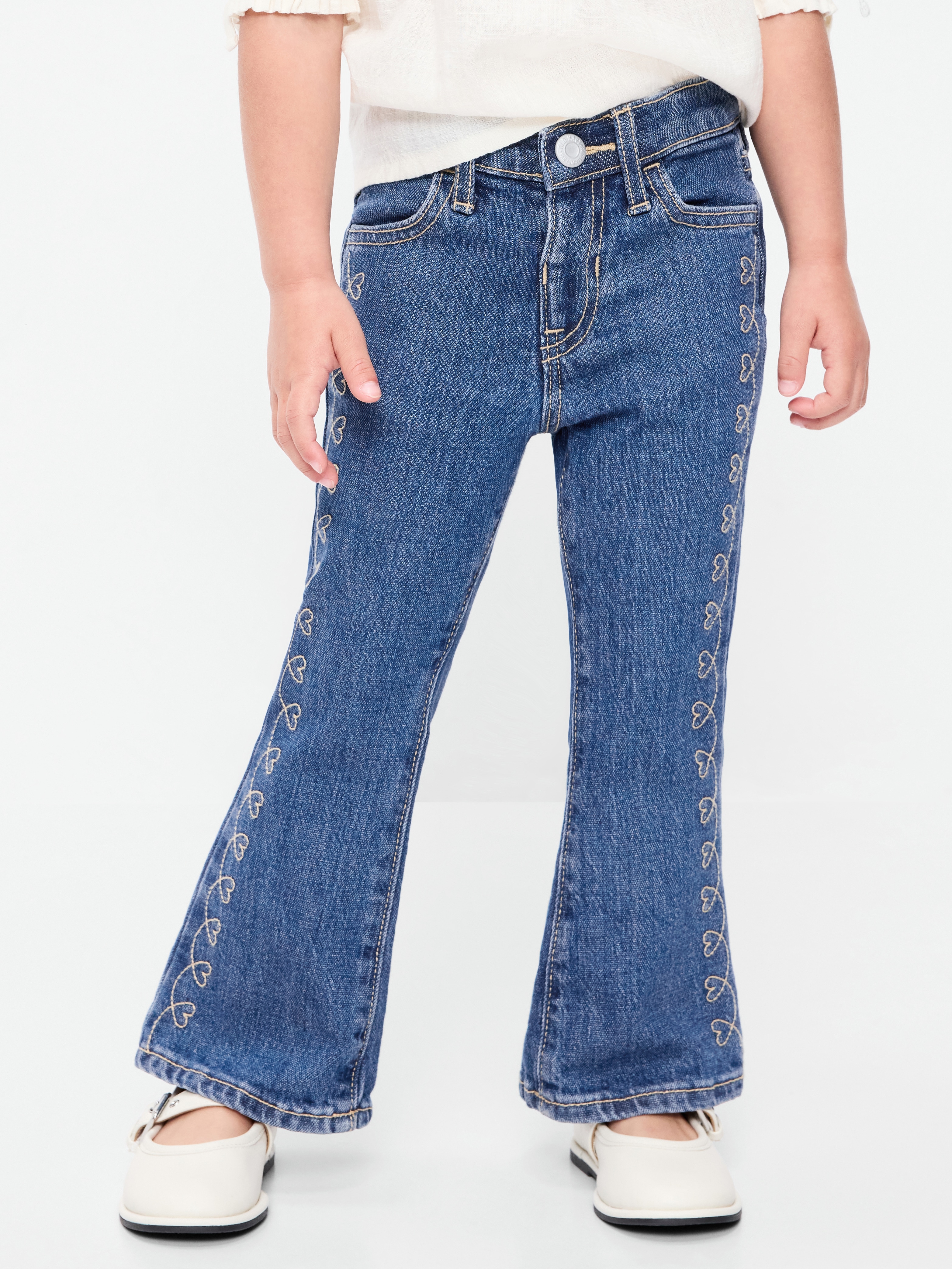 High-Waisted Embroidered Flare-Leg Jeans for Toddler Girls - Medium Wash - 2