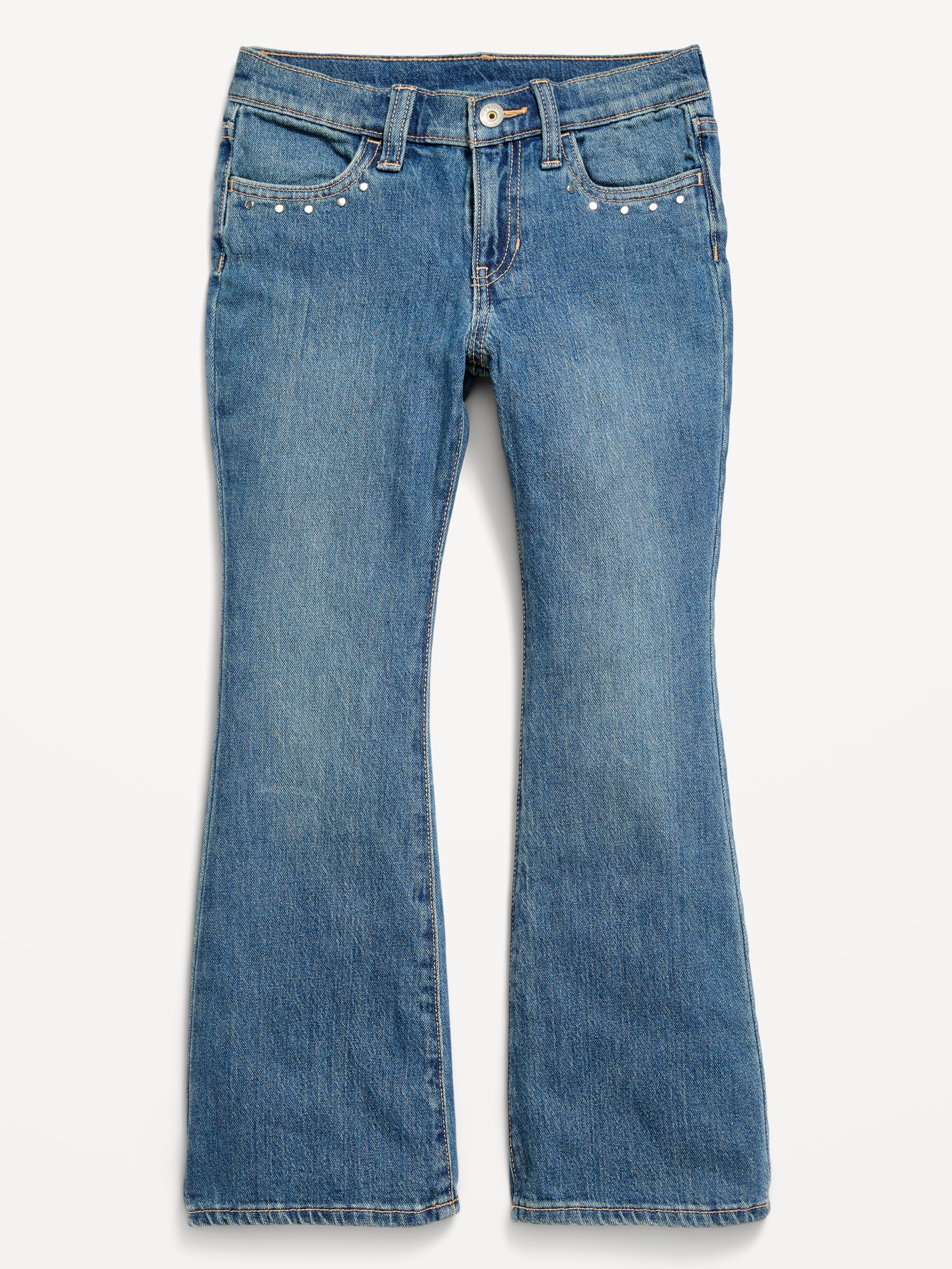 Low-Rise Flare-Leg Jeans for Girls - Medium Wash (Studded) - 4