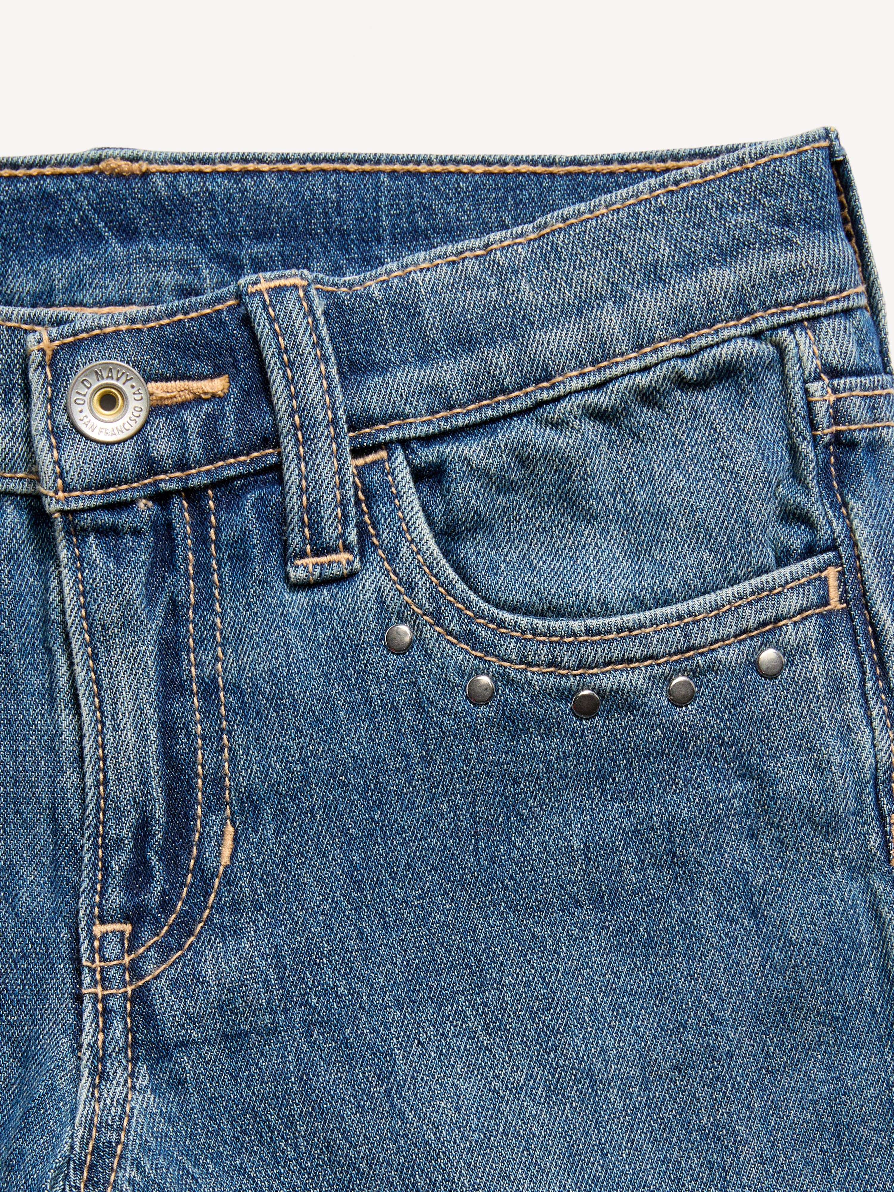 Low-Rise Flare-Leg Jeans for Girls - Medium Wash (Studded) - 5