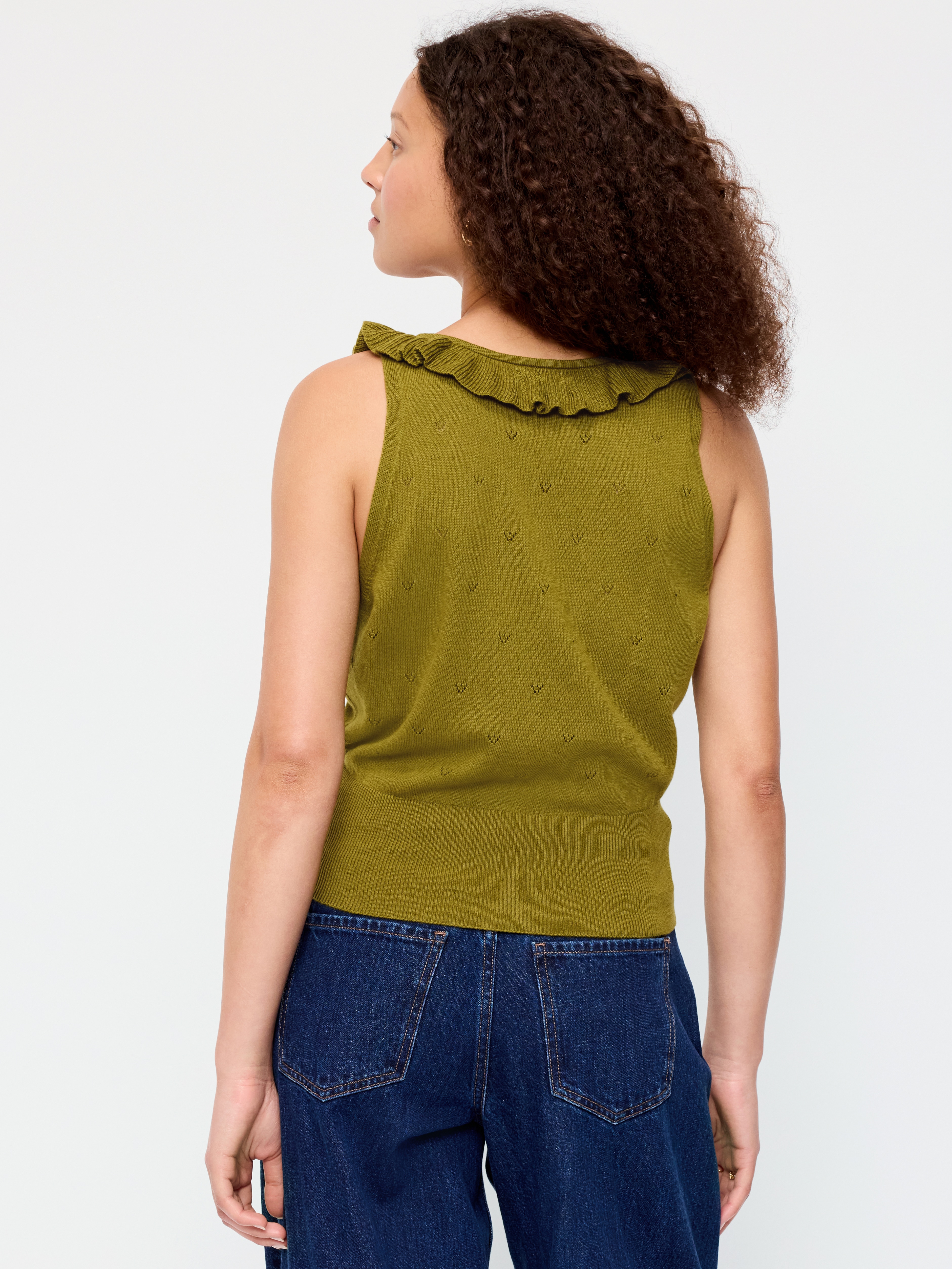 SoSoft Cotton Tie-Front Pointelle Tank Top - Mysterious Fern - 2
