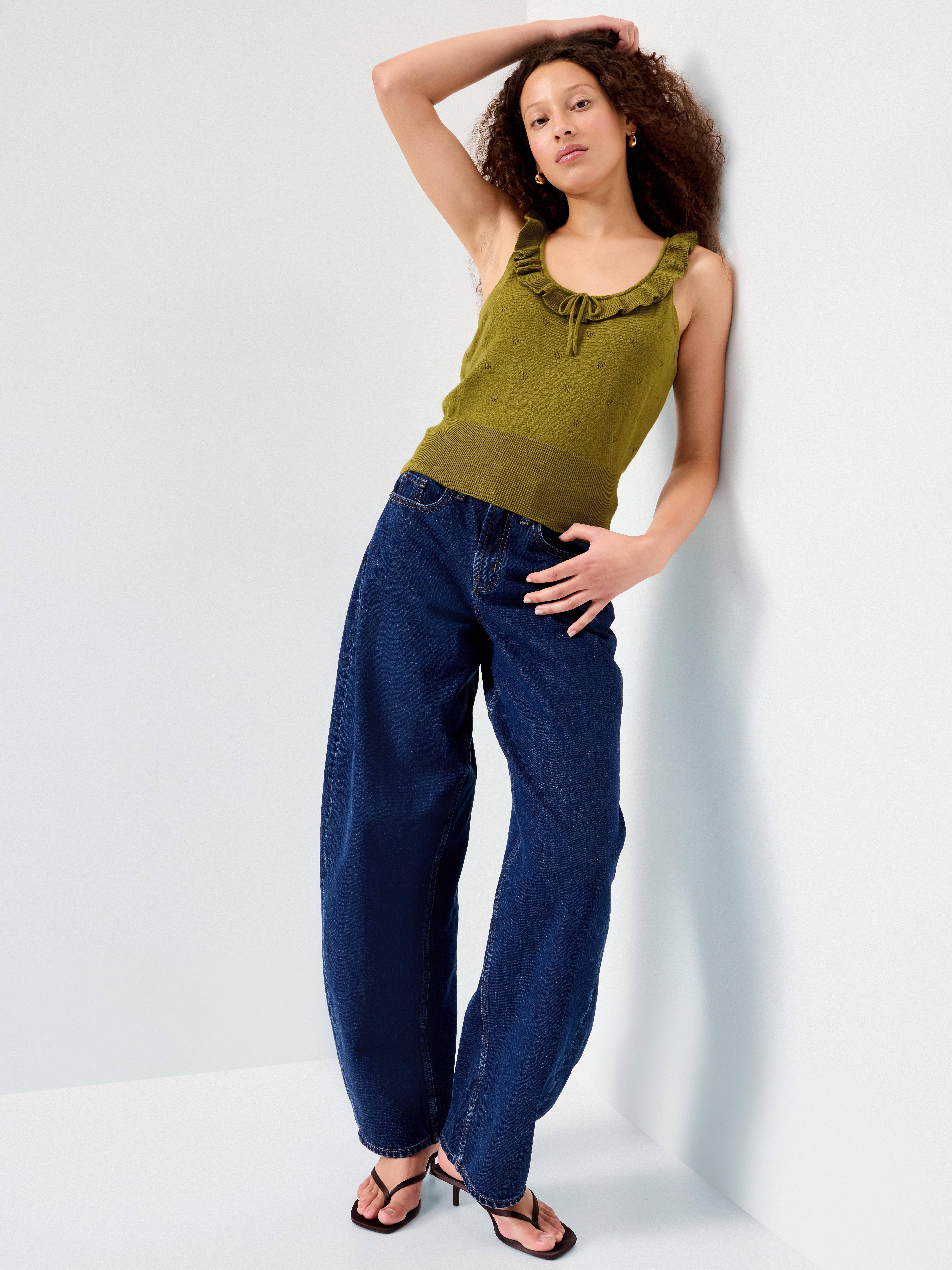 SoSoft Cotton Tie-Front Pointelle Tank Top - Mysterious Fern - 3
