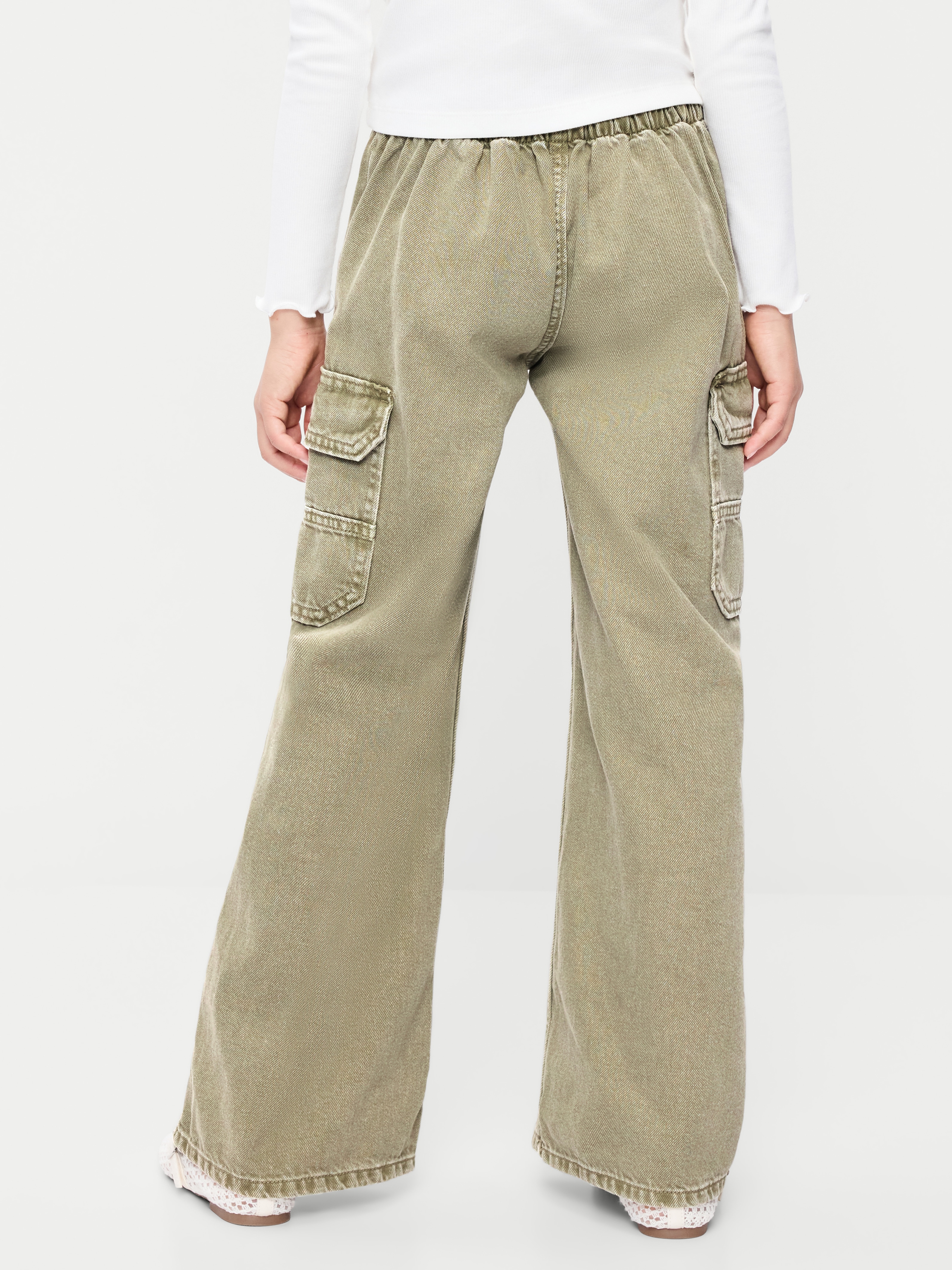 Pull-On Low-Rise Super Baggy Wide-Leg Cargo Jeans for Girls - Olive - 2