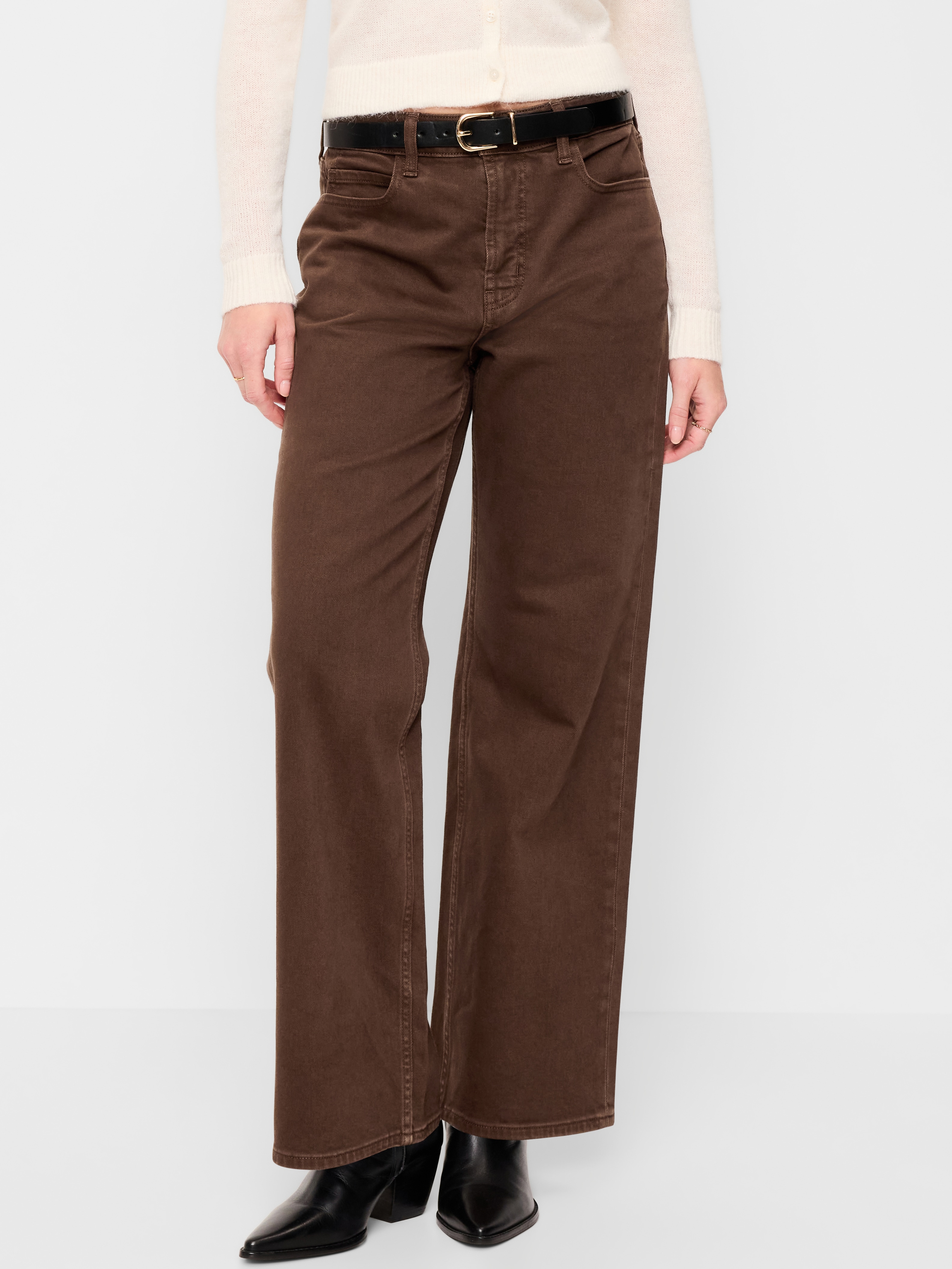 Curvy Extra High-Waisted Wide-Leg Jeans - Earthen Brown - 2