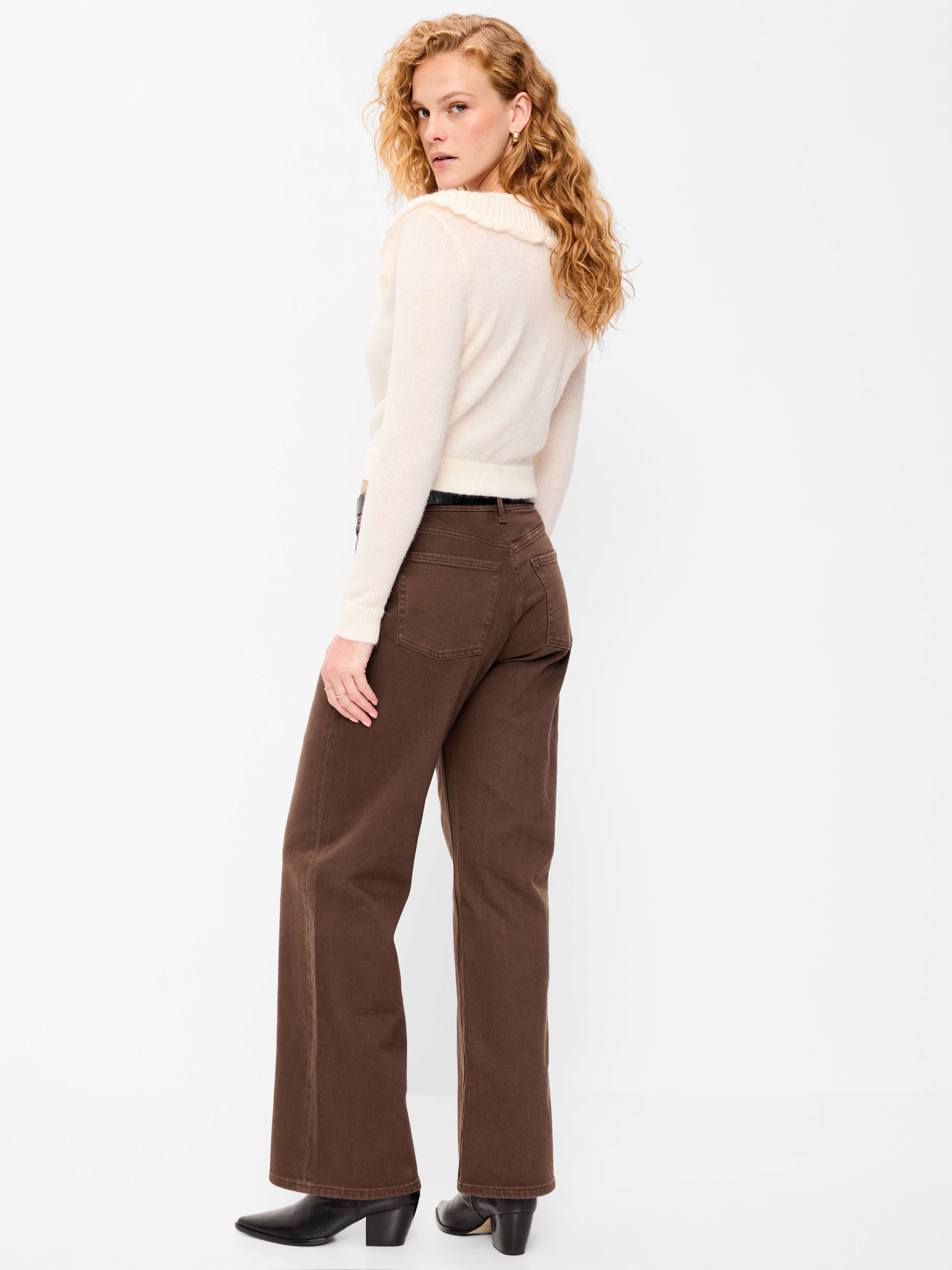 Curvy Extra High-Waisted Wide-Leg Jeans - Earthen Brown - 3