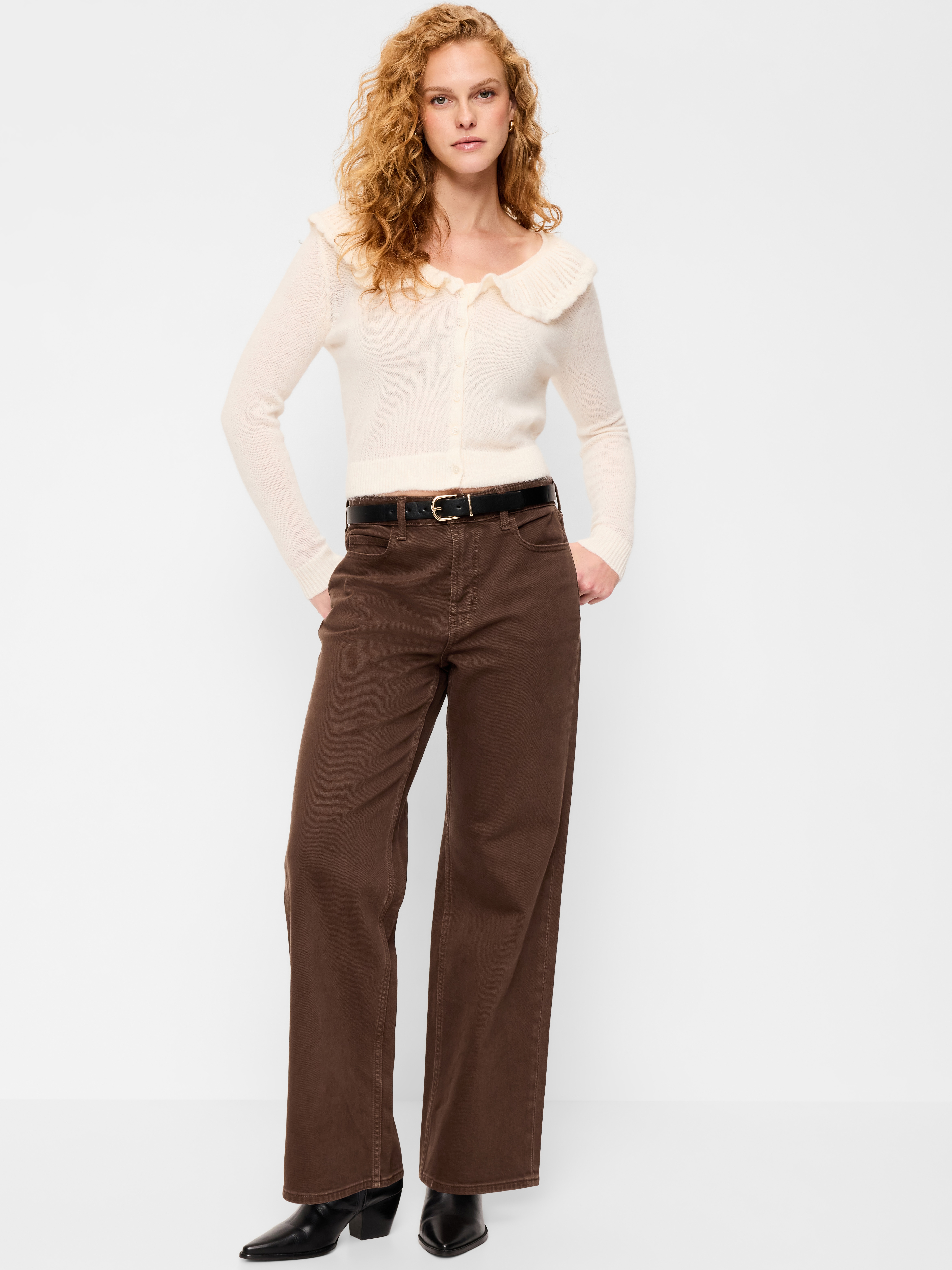 Curvy Extra High-Waisted Wide-Leg Jeans - Earthen Brown - 1