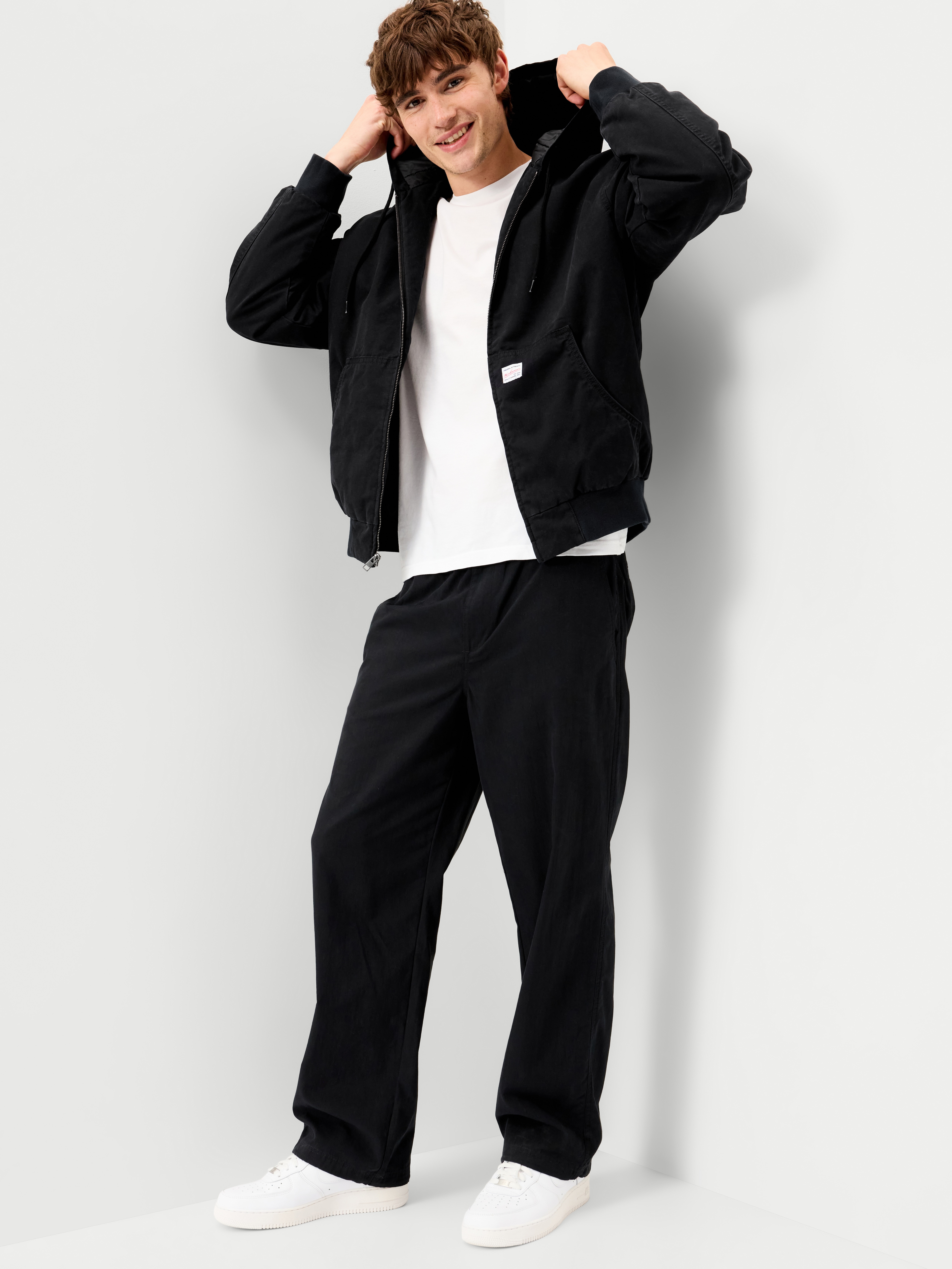 Oversized Zip Canvas Hoodie - Black Jack - 3