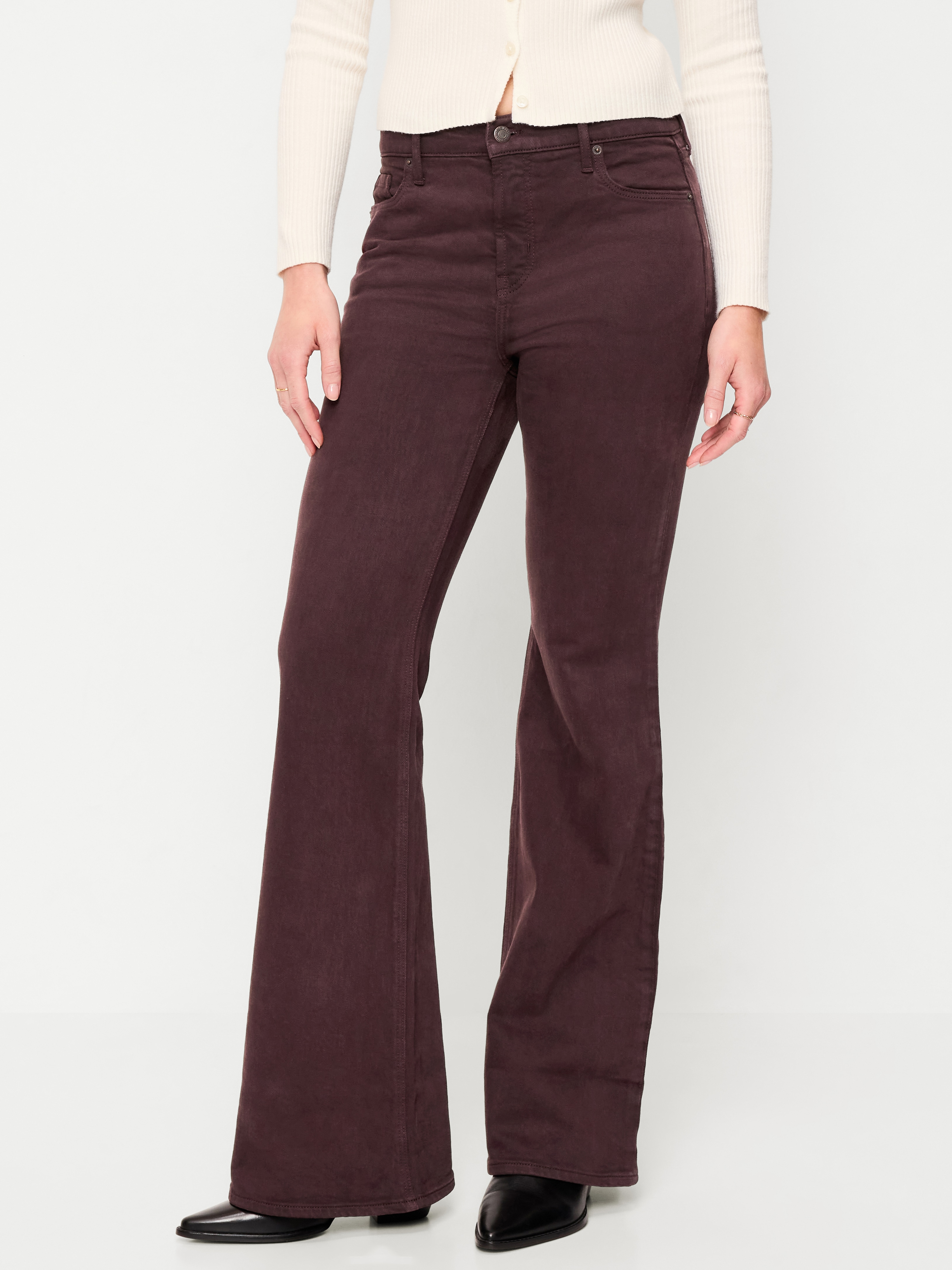 High-Waisted Flare Jeans - Plum Wine - 2