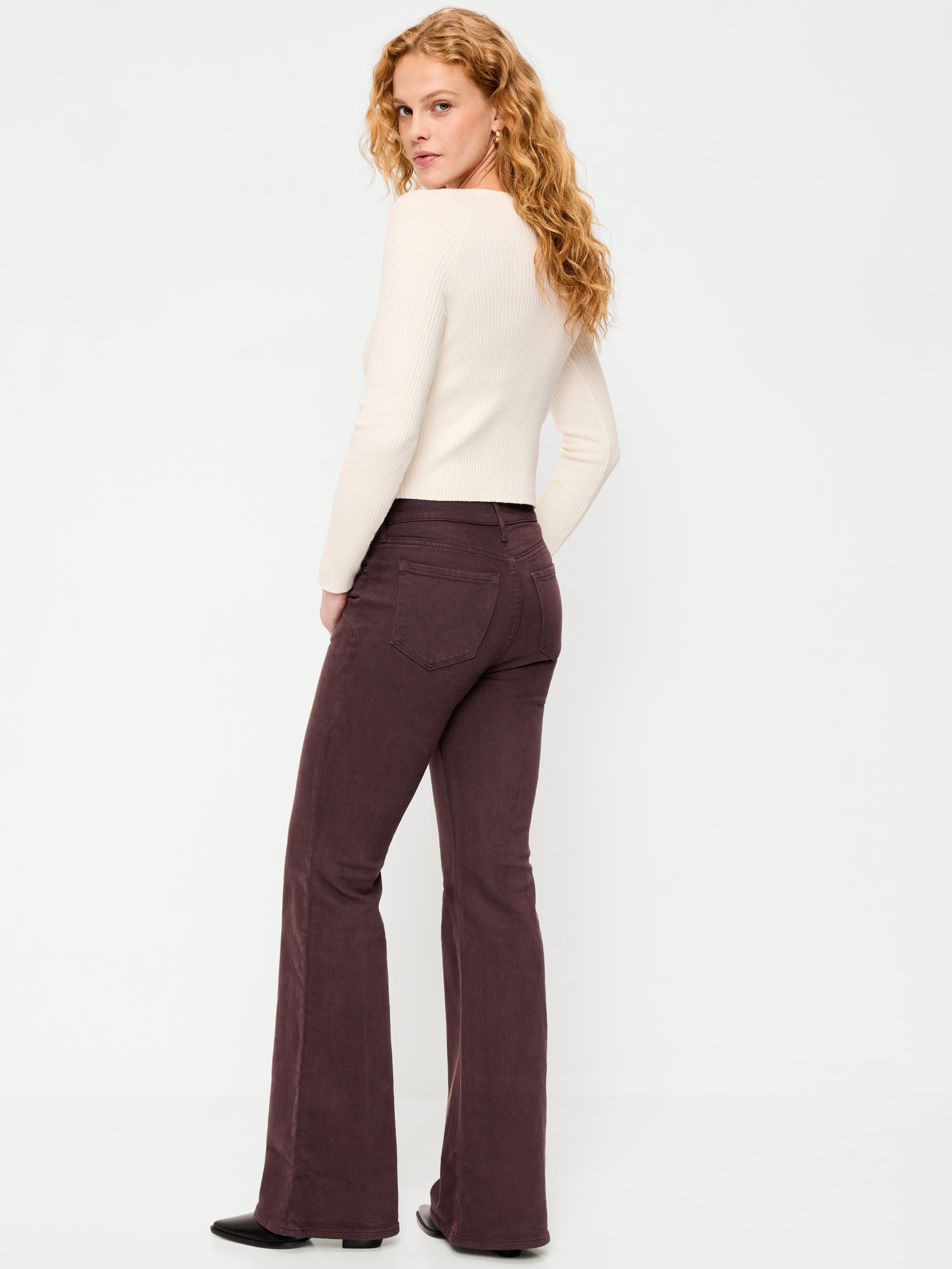 High-Waisted Flare Jeans - Plum Wine - 3