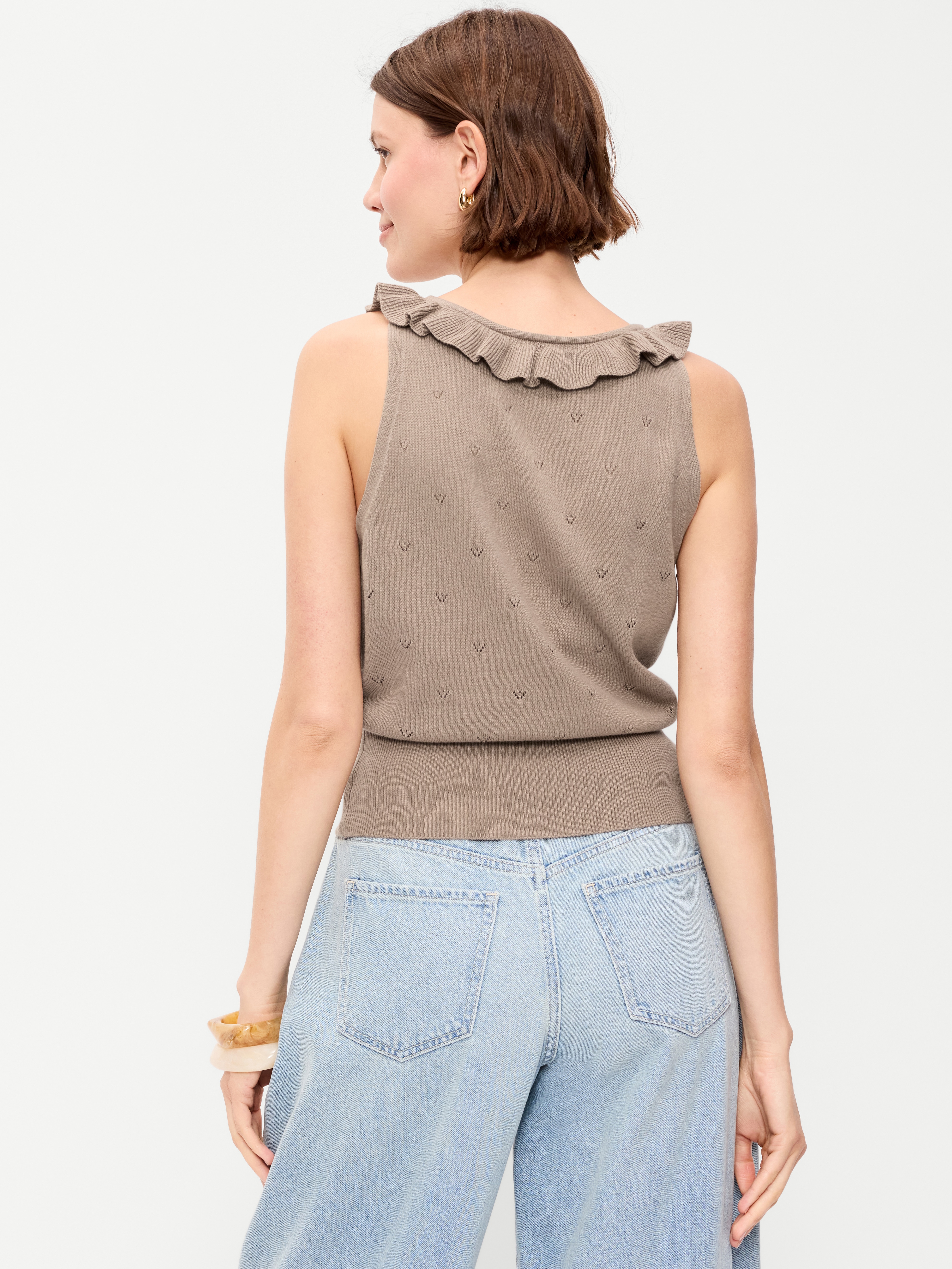 SoSoft Cotton Tie-Front Pointelle Tank Top - Chocolate Malt - 2