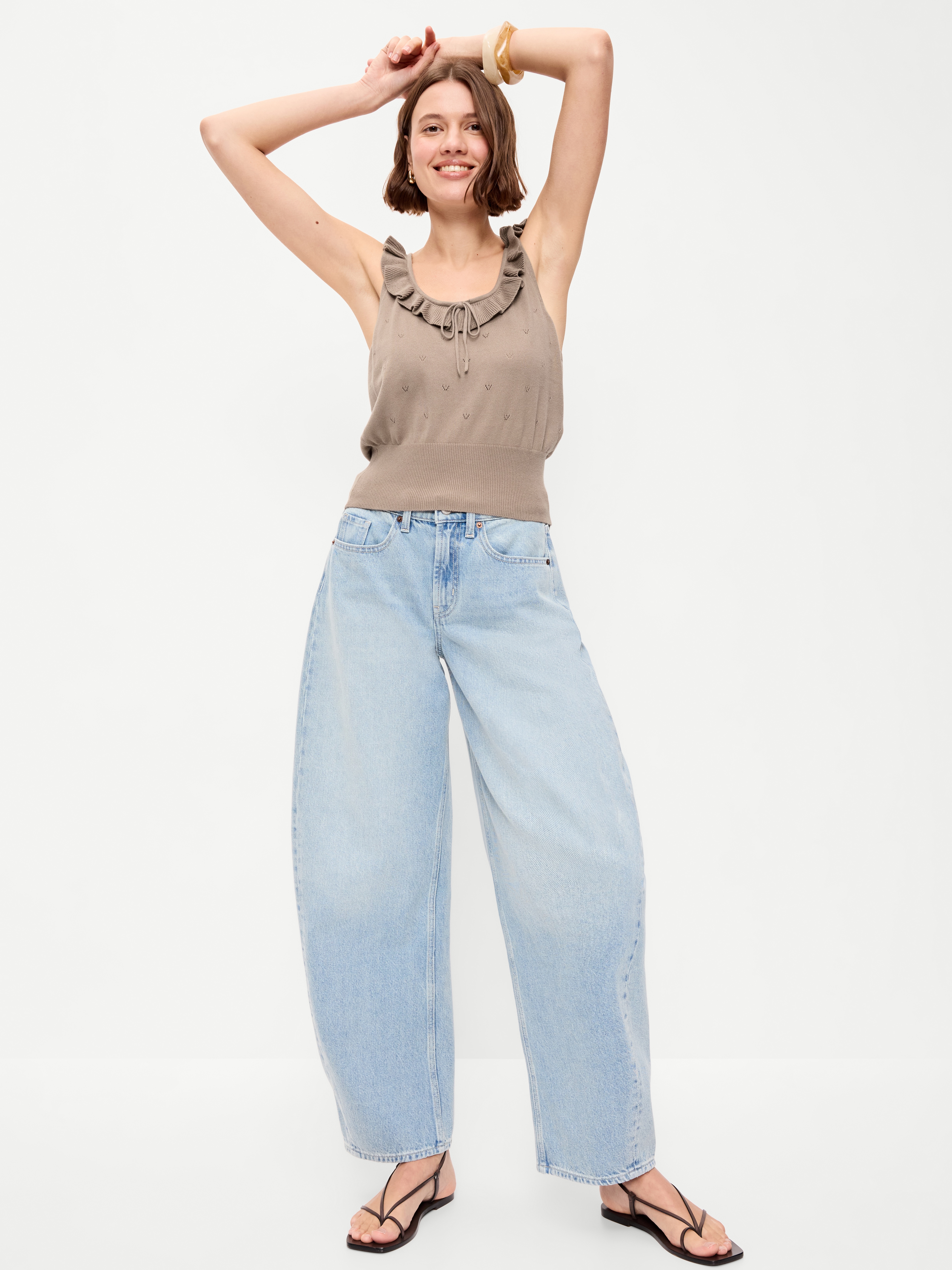 SoSoft Cotton Tie-Front Pointelle Tank Top - Chocolate Malt - 3