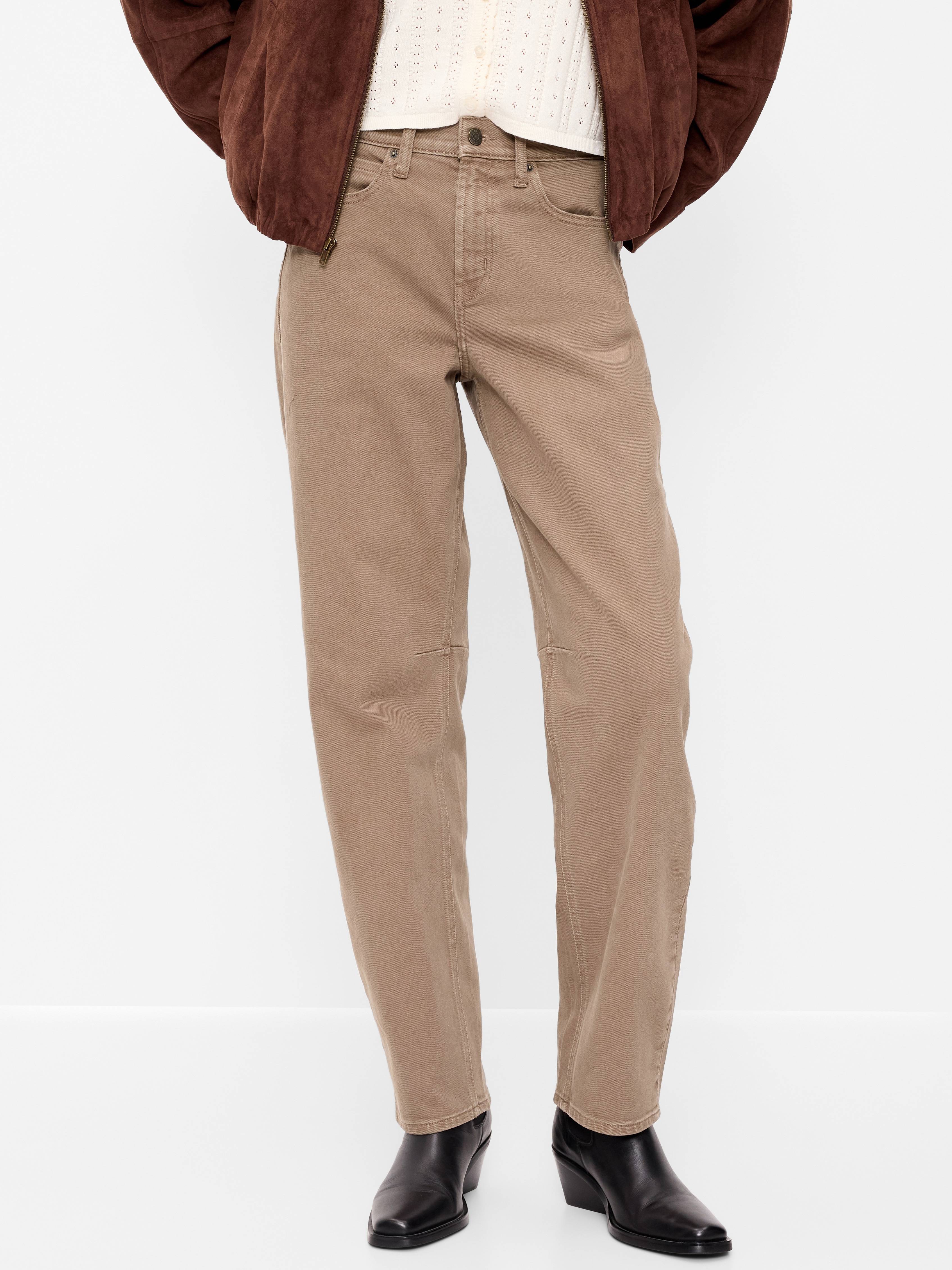 High-Waisted Baggy Barrel Jeans - Clay - 2