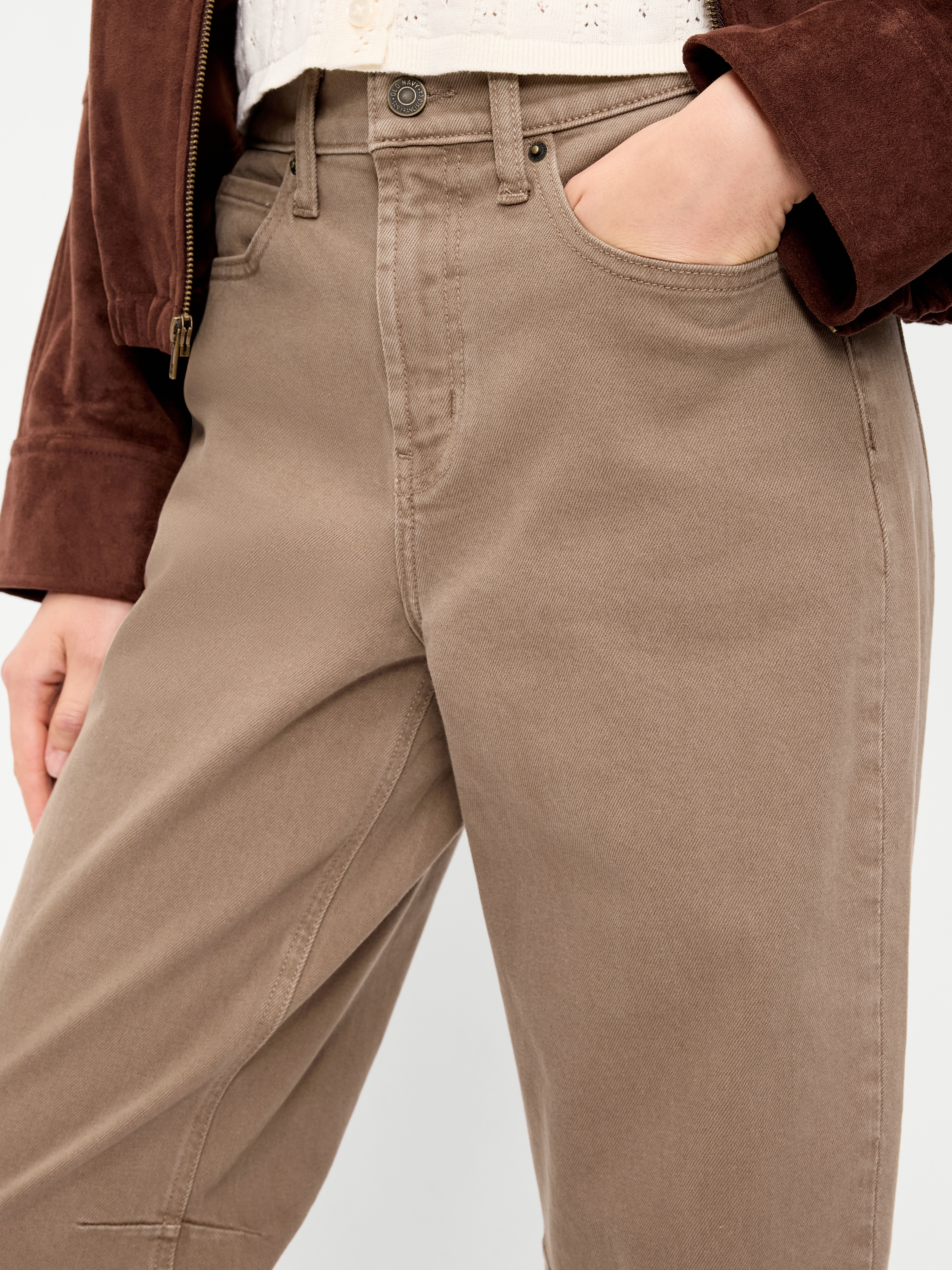 High-Waisted Baggy Barrel Jeans - Clay - 4